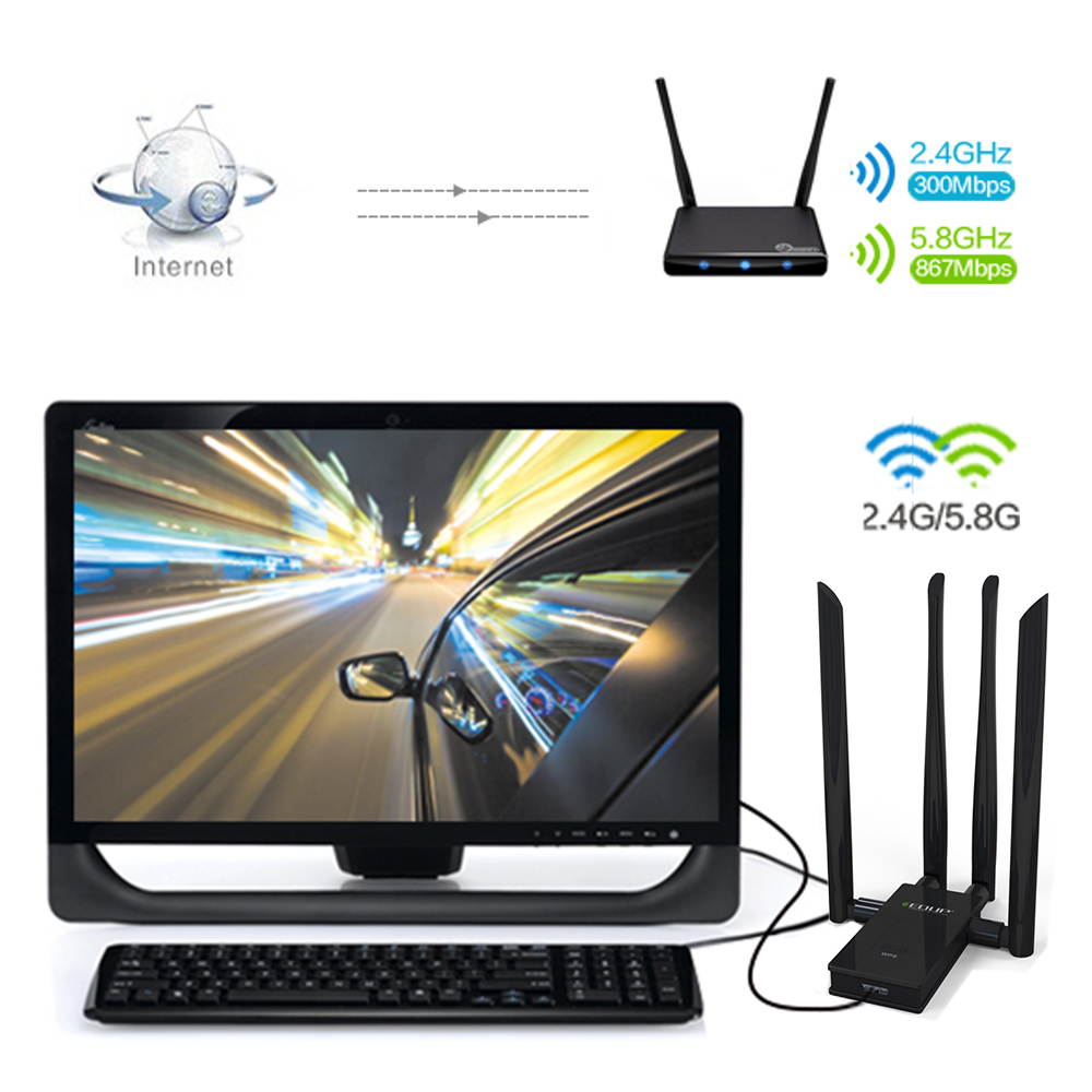 1900Mbps WiFi Adapter Dual Band WiFi USB 3.0 with 4X 6dbi Antenna 2T2R
