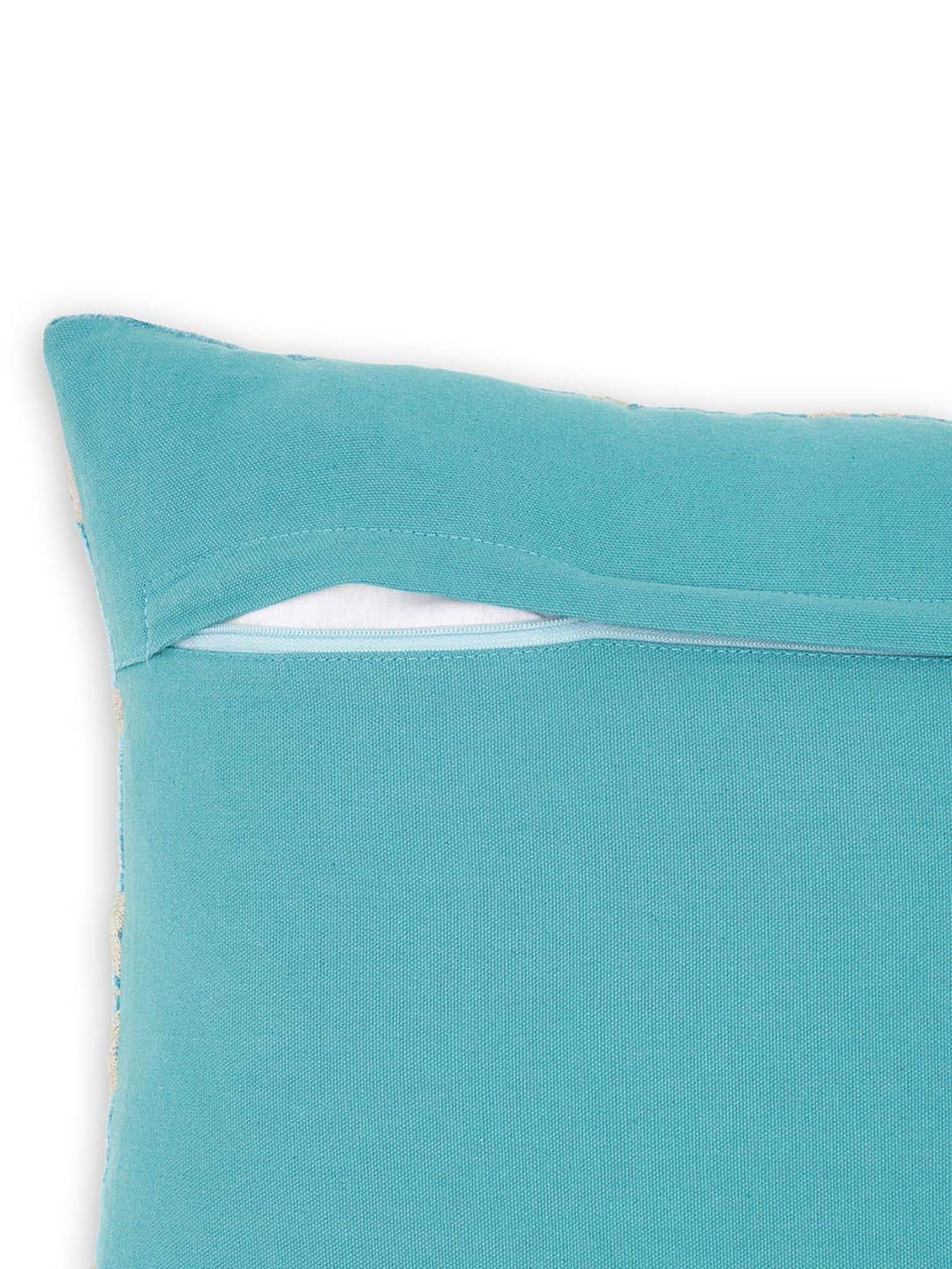 Pure Home and Living Blue Cotton Embroidered Square Cushion Cover