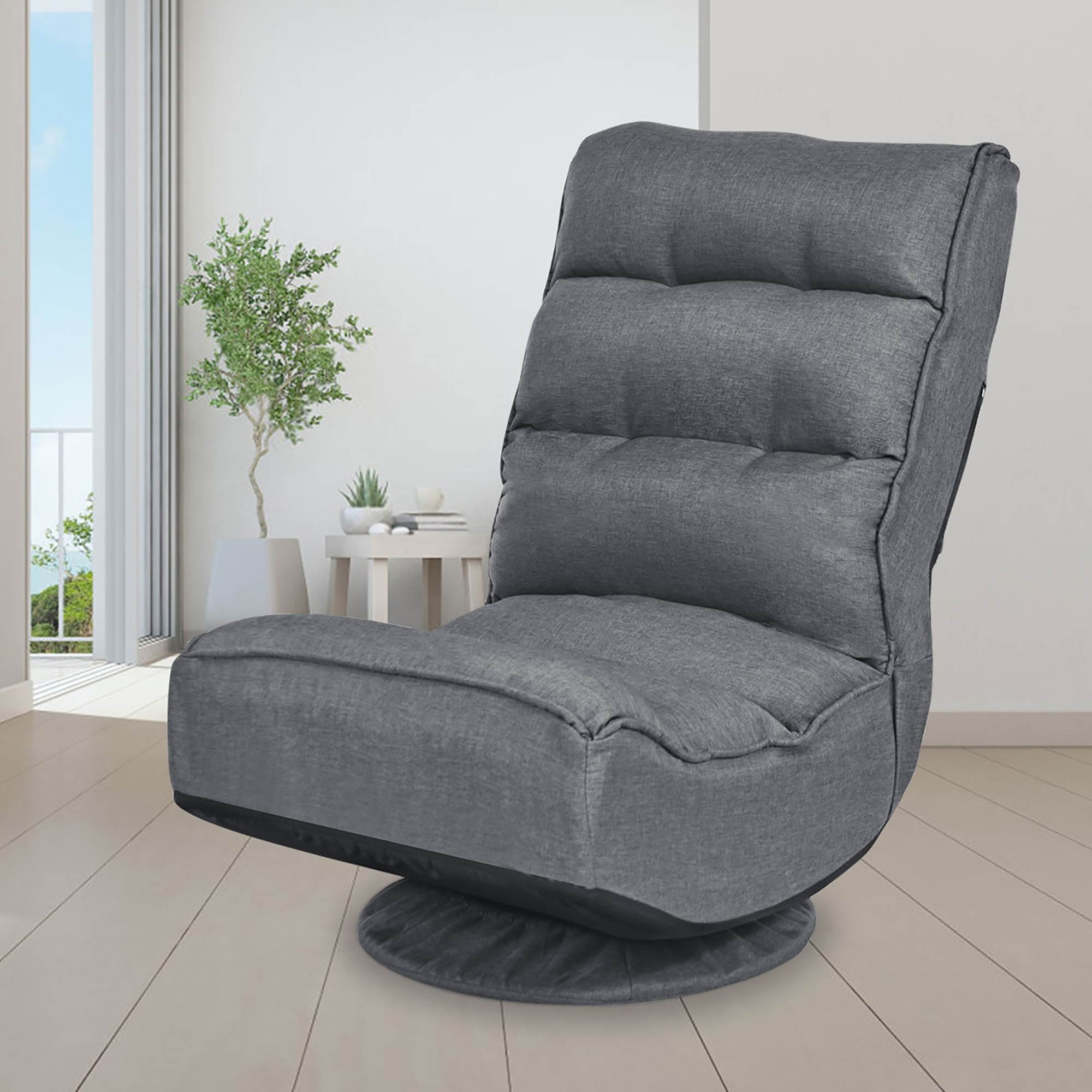 Folding Game Chair Floor Lazy Sofa 4-Position Adjustable 360 Degree Swivel Gray