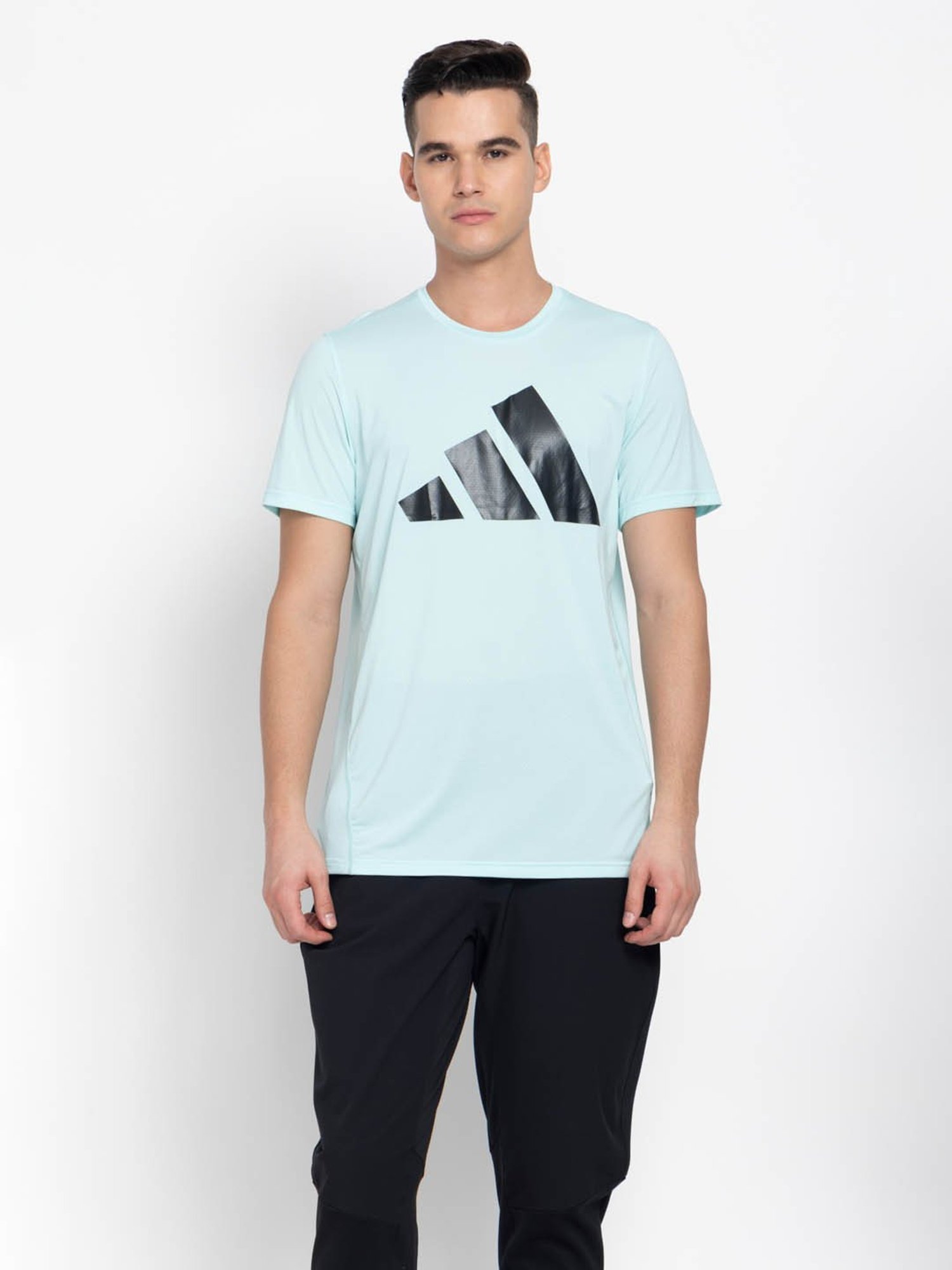 Adidas Turquoise Regular Fit Logo Printed Sports T-Shirt