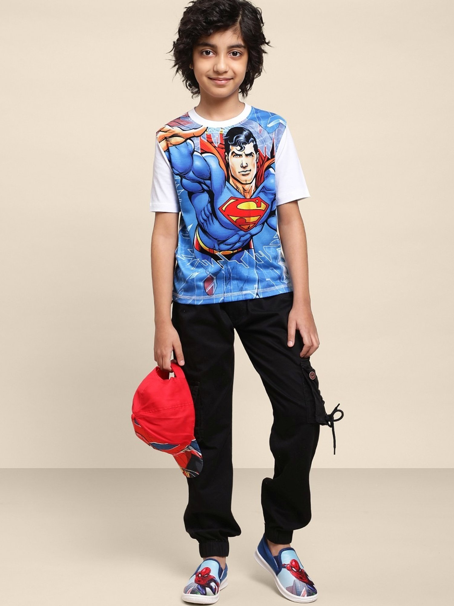 Kidsville Blue & White Cotton Printed Superman T-Shirt