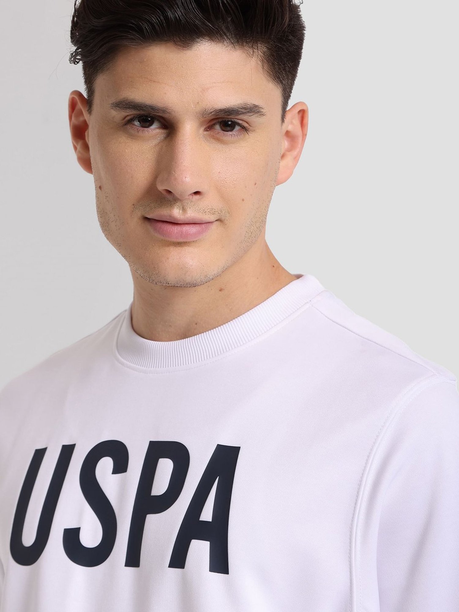 U.S. Polo Assn. White Regular Fit Round Neck Athletic Sweatshirt