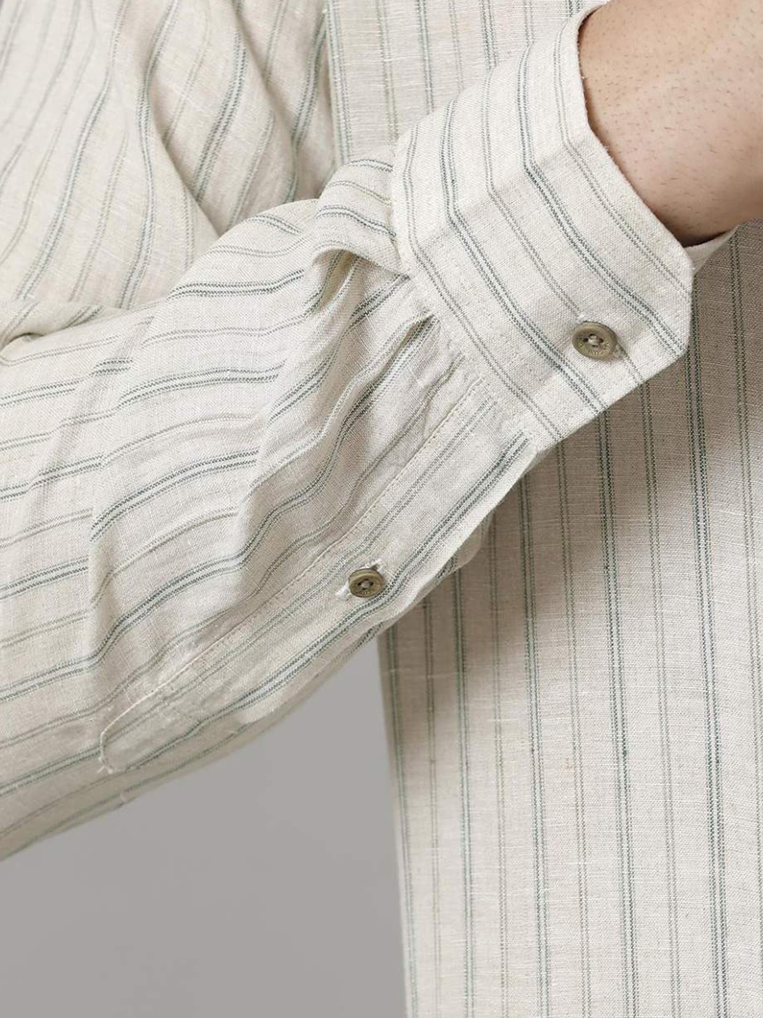 Linen Club Beige Linen Contemporary Fit Striped Shirt