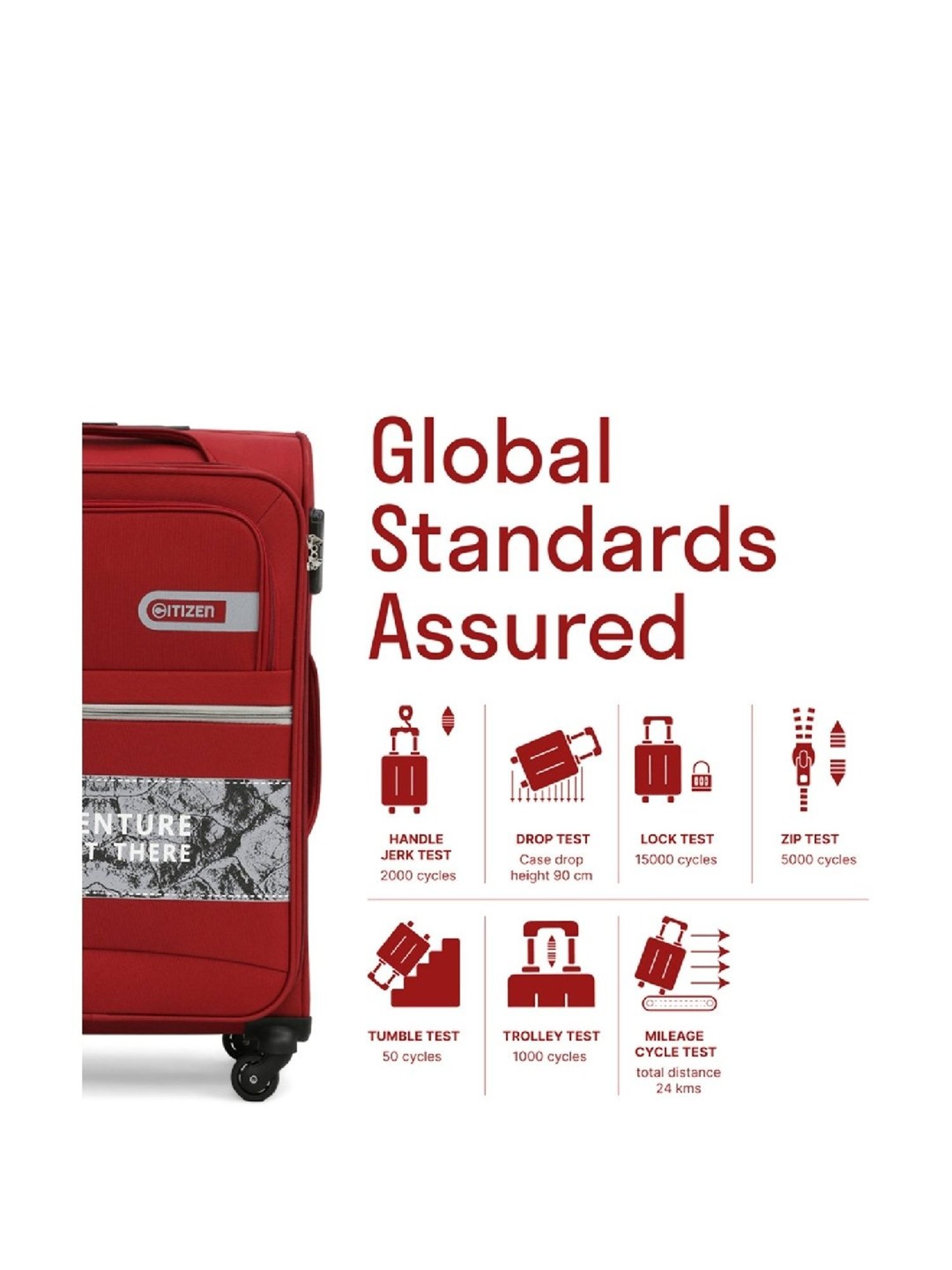 Citizen Adventure Vista Red Printed Trolley Bag Pack of 3 - 55 Cms, 65 Cms & 75 Cms