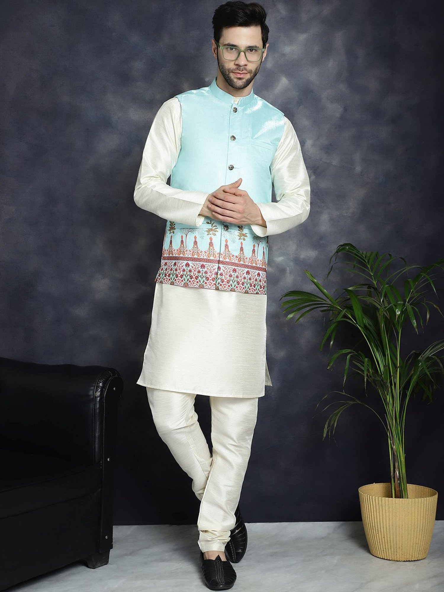 Jompers Sky Regular Fit Printed Nehru Jacket