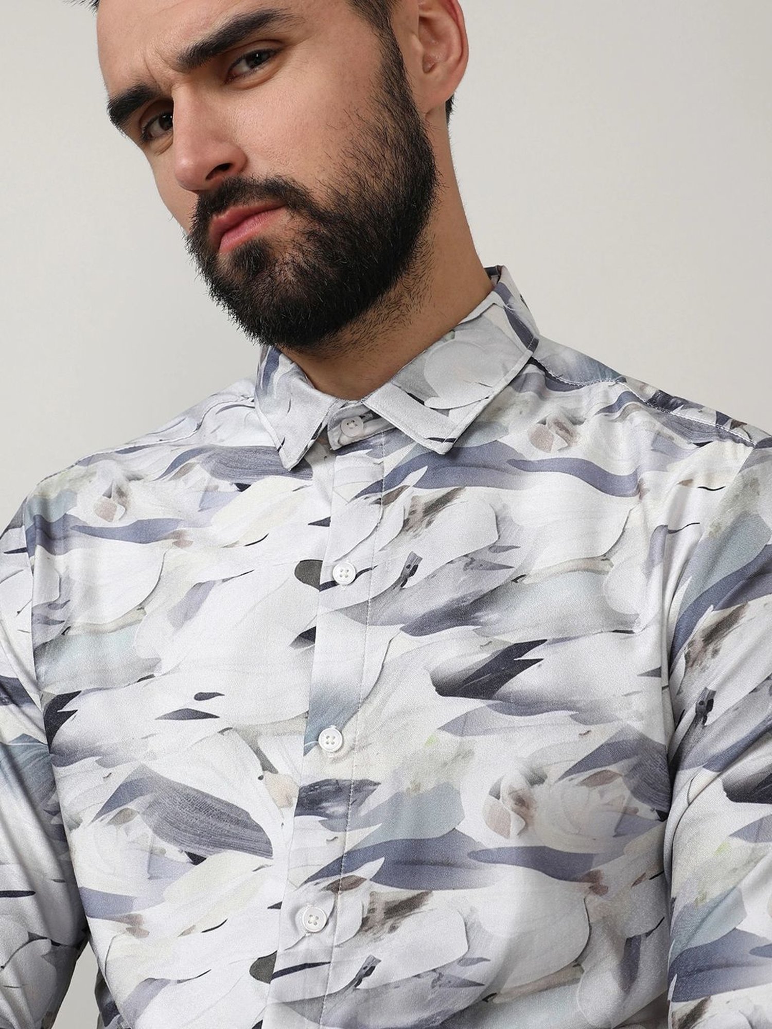 Campus Sutra Grey Regular Fit Printed Shirt