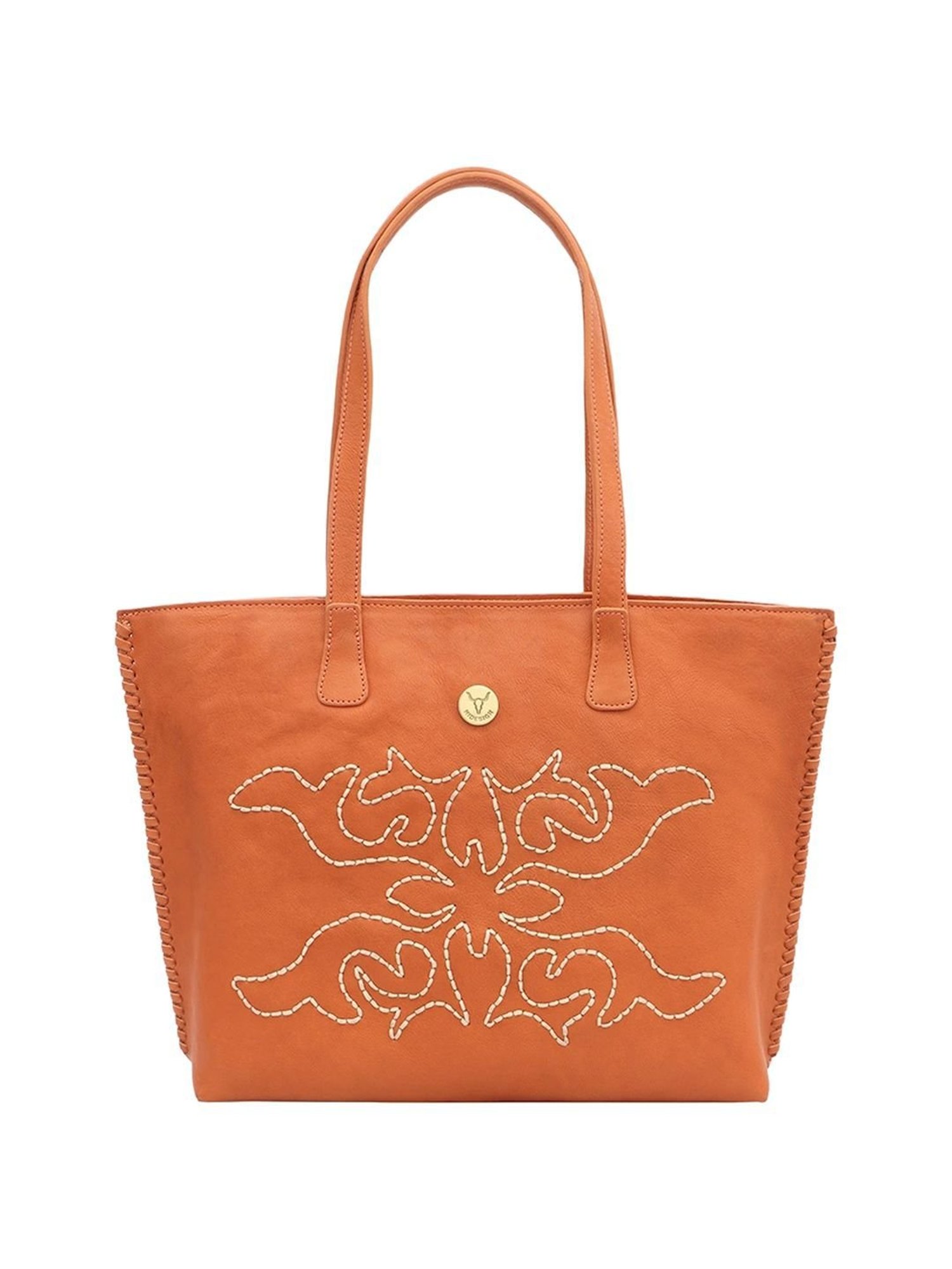 Hidesign WILD WEST  Orange Embroidered Large Shoulder Handbag
