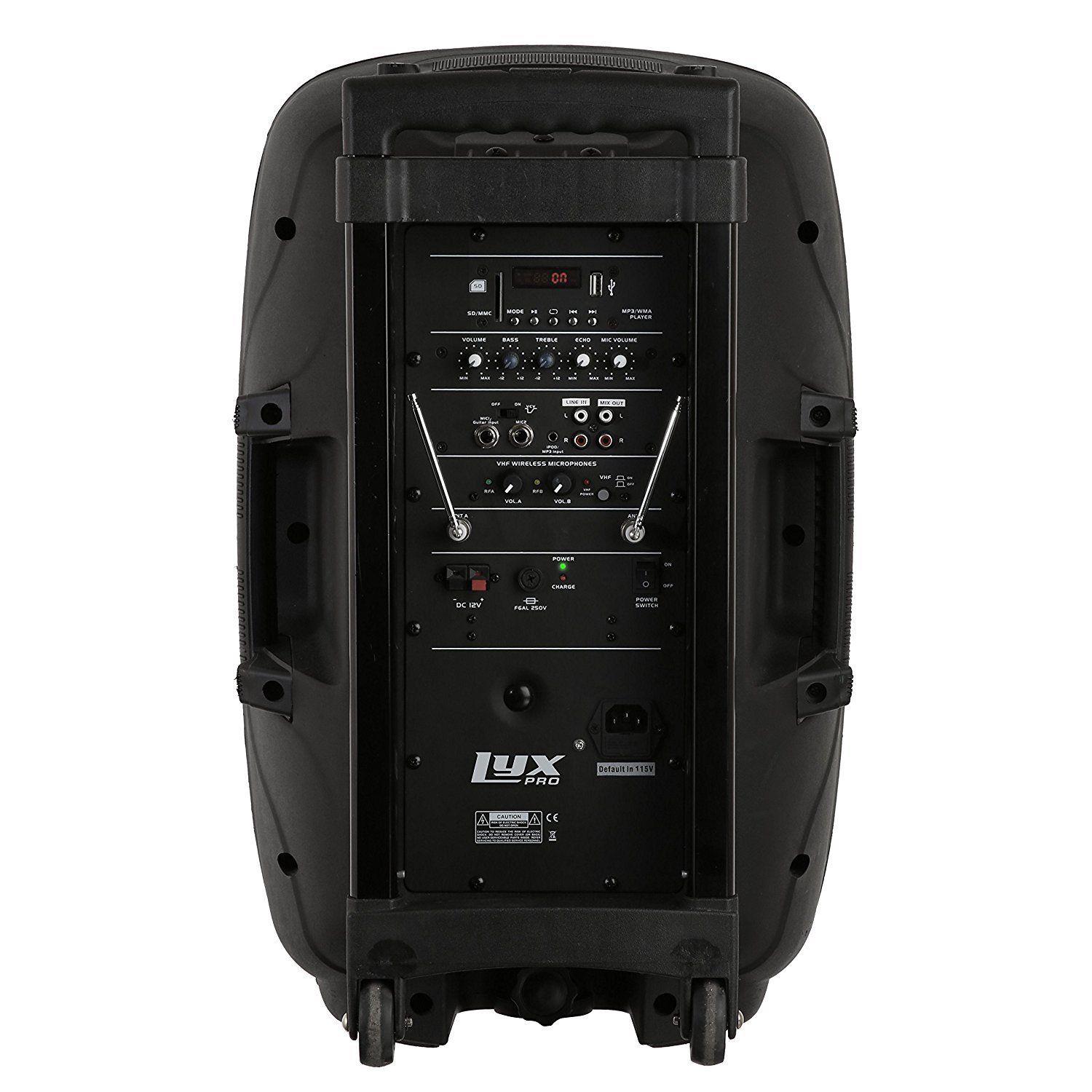 LyxPro 12&rdquo; Battery PA Speaker w/ 2 Wireless Microphones , Blootuth MP3 USB SD