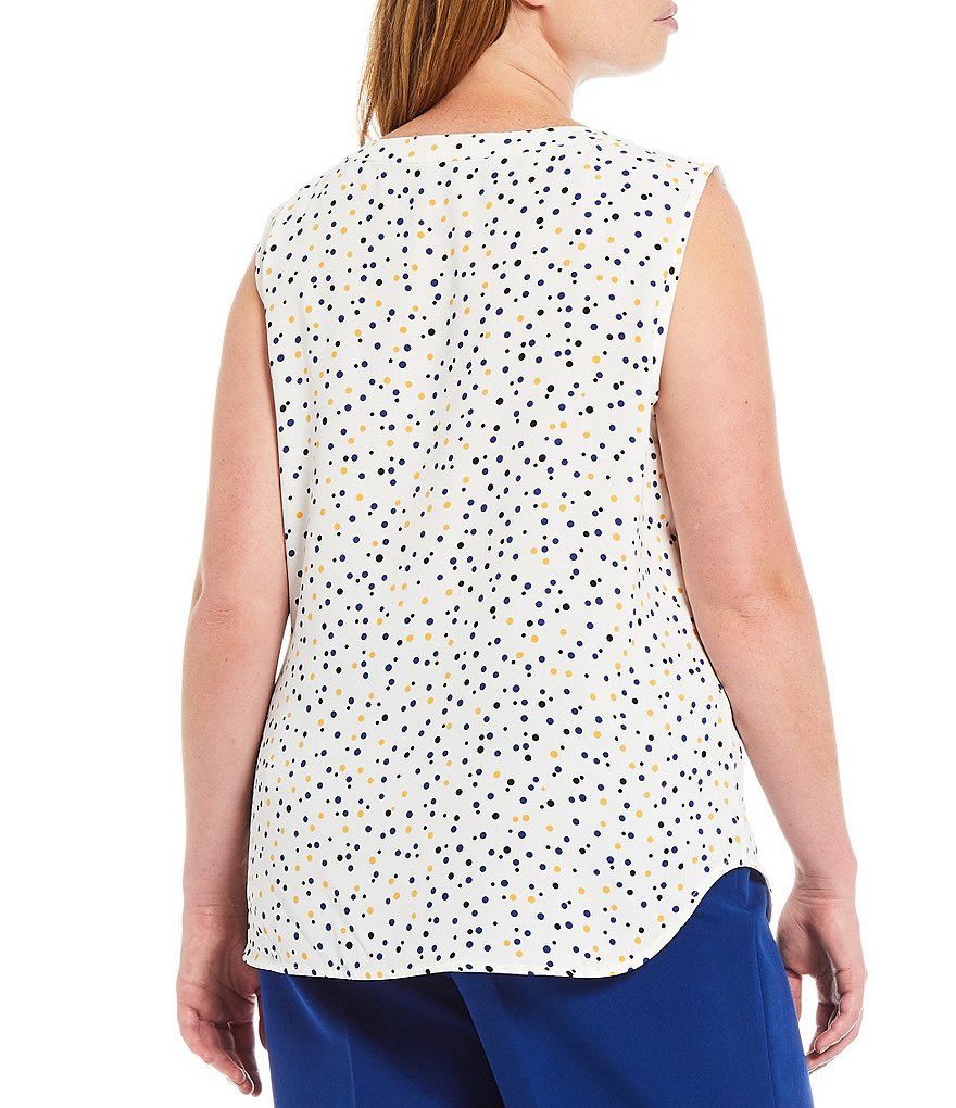 Anne Klein Plus Size Ritz Dot Round Neck Printed Crepe de Chine Sleeveless Shell