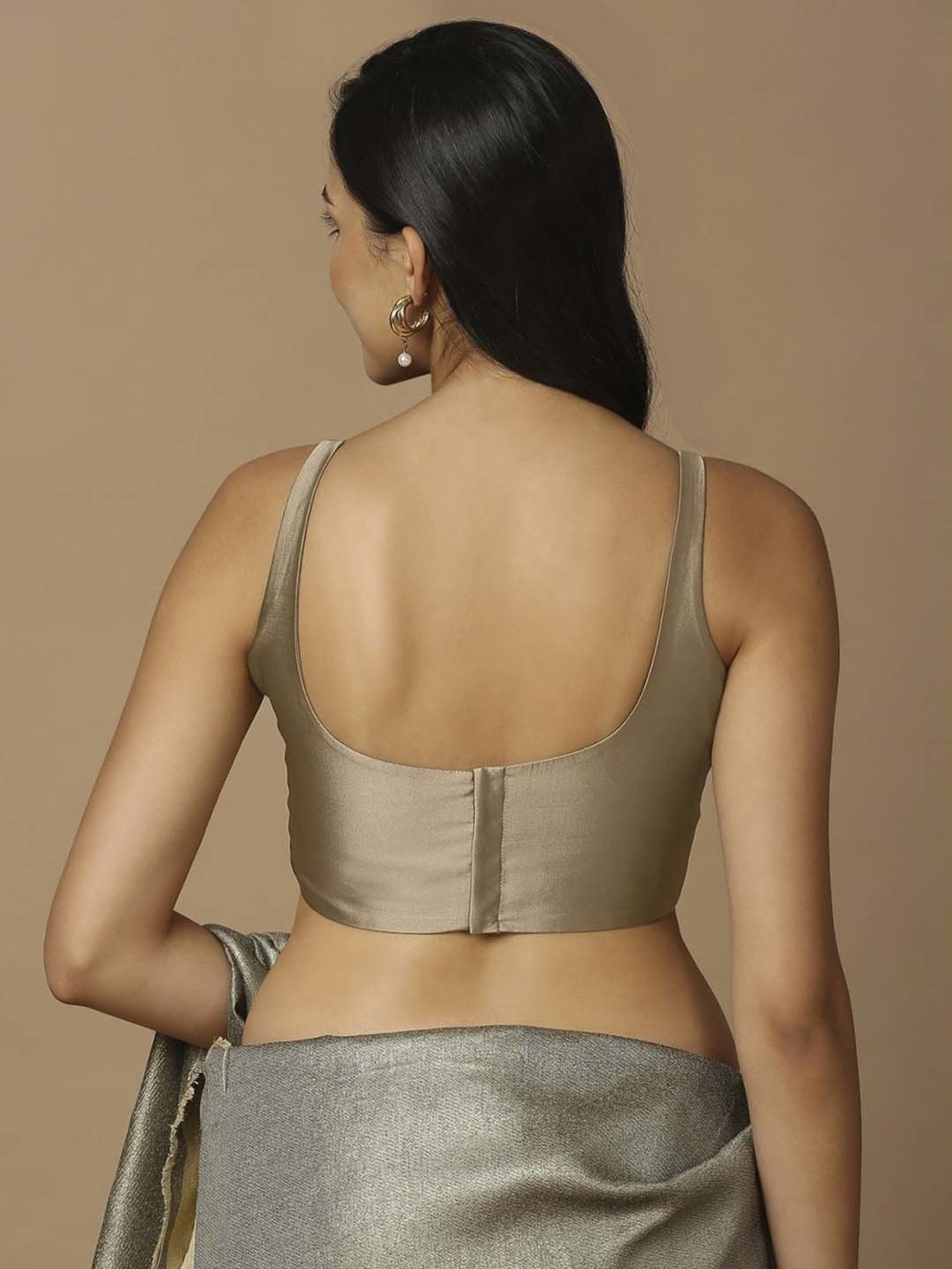 Salwar Studio Beige Solid Sleeveless Readymade Blouse