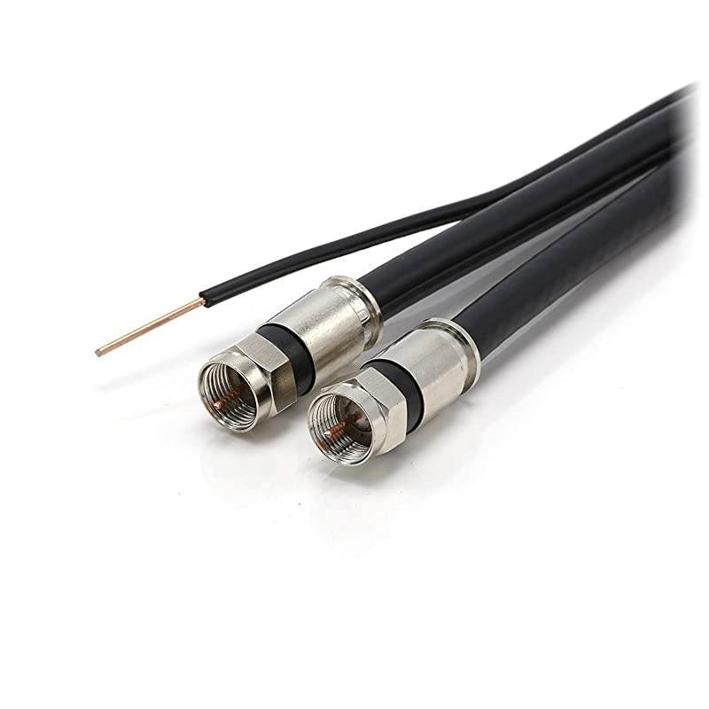 Dual with Ground RG6 Coaxial Twin Coax Cable Siamese Cable with 18AWG Copper Ground Wire Satellite Antenna CATV Quality Compression Connectors Black