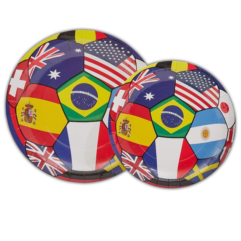 Blue Panda 168-Piece Serves 24 International World Cup Party Supplies - Disposable Plate, Napkin, Cup & Cutlery