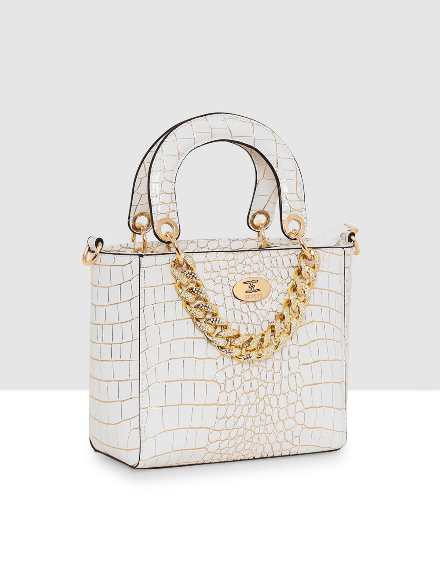 Esbeda White Textured Medium Handbag