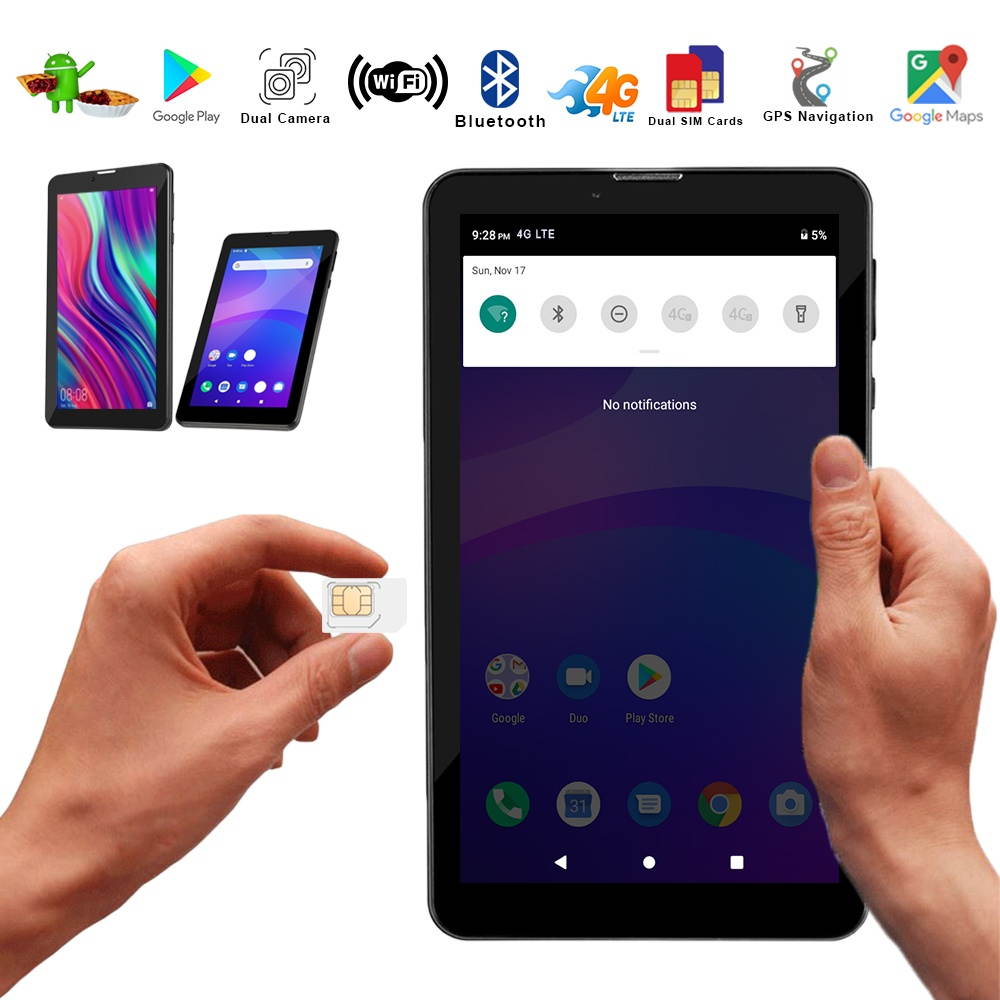 Indigi Unlocked 7.0" Tablet with Free Bluetooth headset WiFi+4G LTE Smart Phone Android 9.0 Pie- Free BH320 Bluetooth