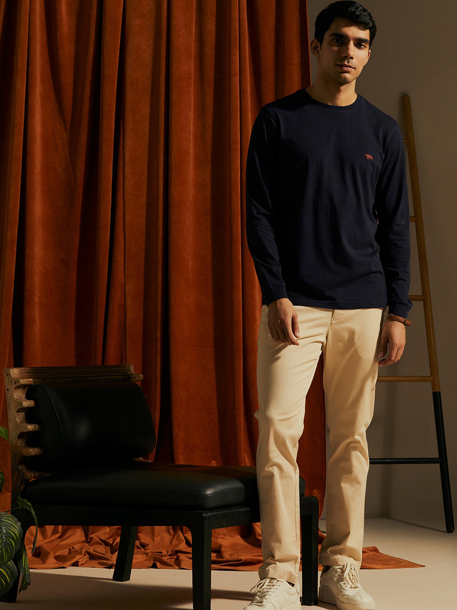 ANDAMEN Navy Regular Fit Cotton Crew T-Shirt