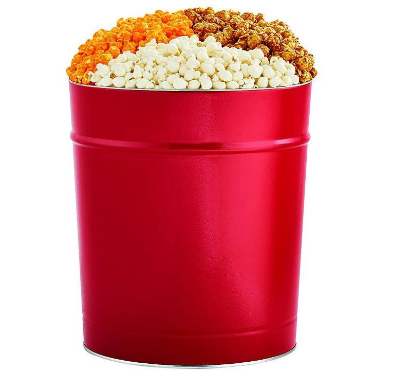 The Popcorn Factory Popcorn Gift Tin, Simply Red, 3.5 Gallons (Robust Cheddar, White Cheddar, Caramel)