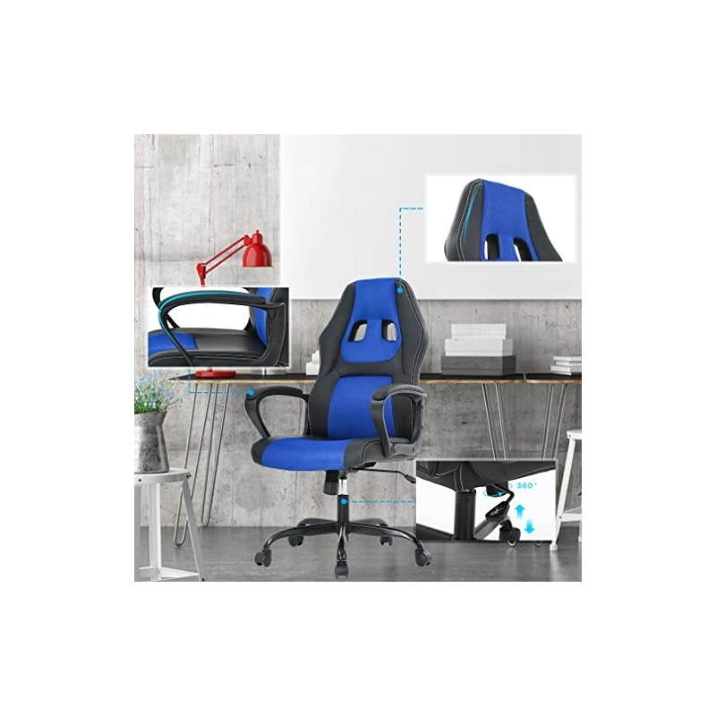 Office Chair Cheap Desk Chair PC Gaming Chair Rolling PU Leather Swivel Chair Executive Computer Chair Lumbar Support for Women, Men(Blue)