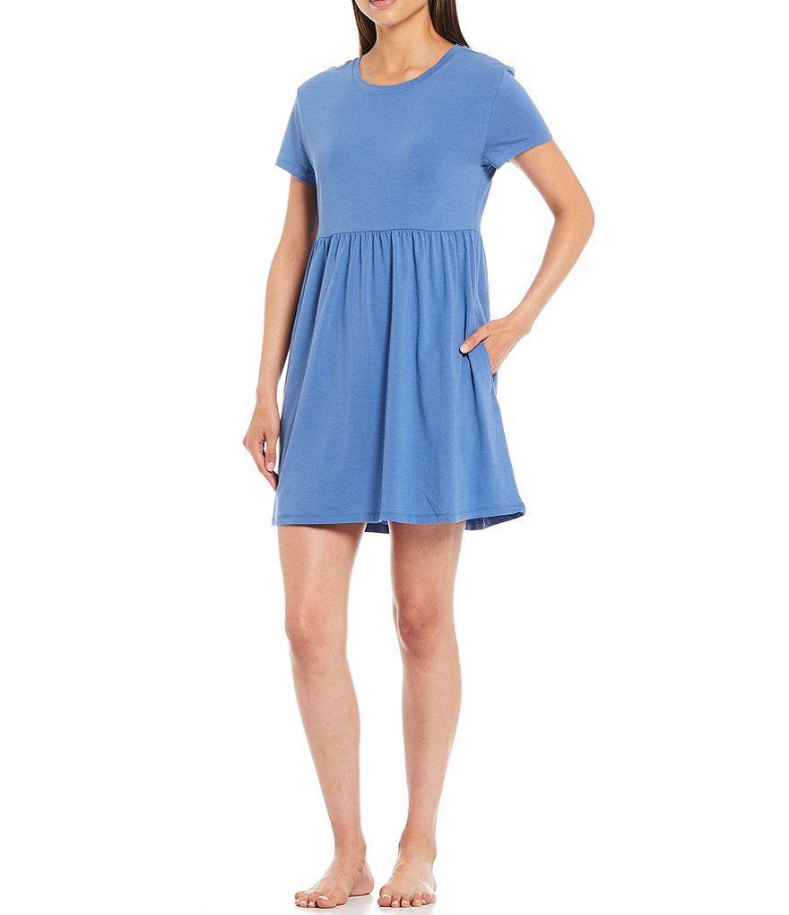 Jasmine & Ginger Solid Jersey Knit Lounge Babydoll Dress