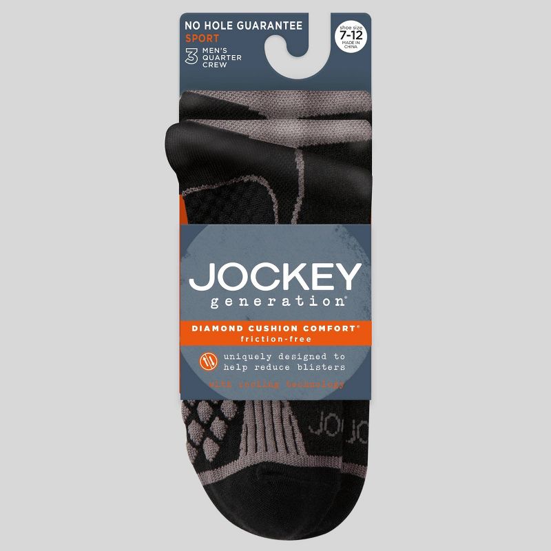 Jockey Generation™ Men's Diamond Cushion Comfort Friction Free 3pk Athletic Quarter Socks - Black/Charcoal Gray 7-12