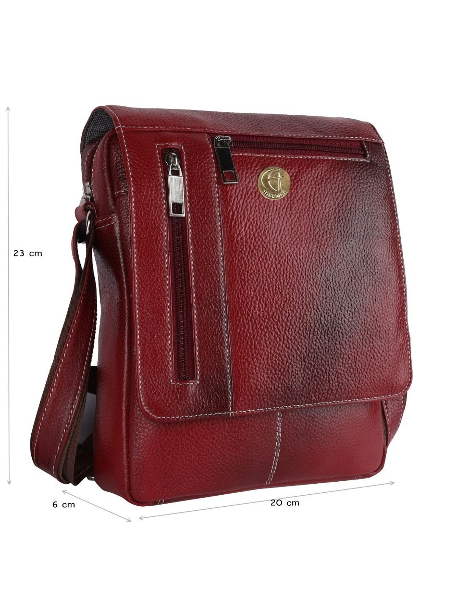 HiLEDER Maroon Textured Medium Leather 7.5 inch Cross Body Bag