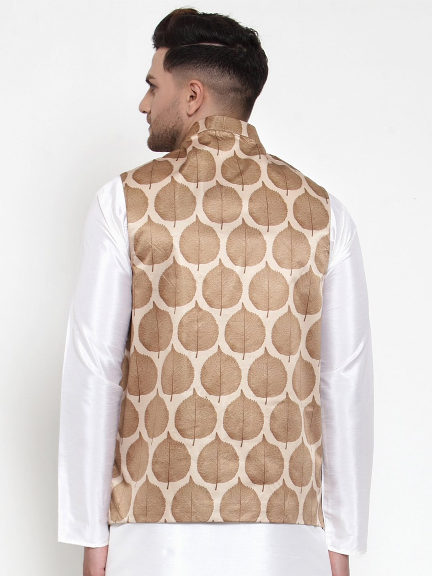 Jompers Brown Regular Fit Tropical Print Nehru Jacket