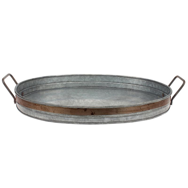 Aged Galvanized Tray with Rust Trim and Handles - Gray - Stonebriar