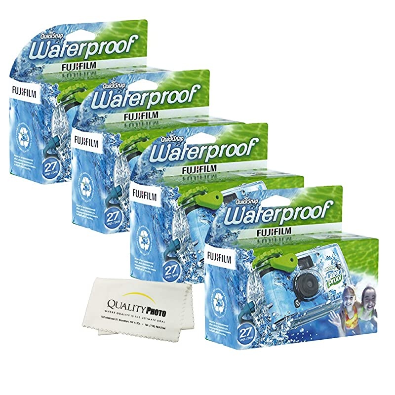 Quick Snap Waterproof 27 exposures 35mm Camera 800 Film 1 Pack + Quality Photo Microfiber Cloth 4 Pack