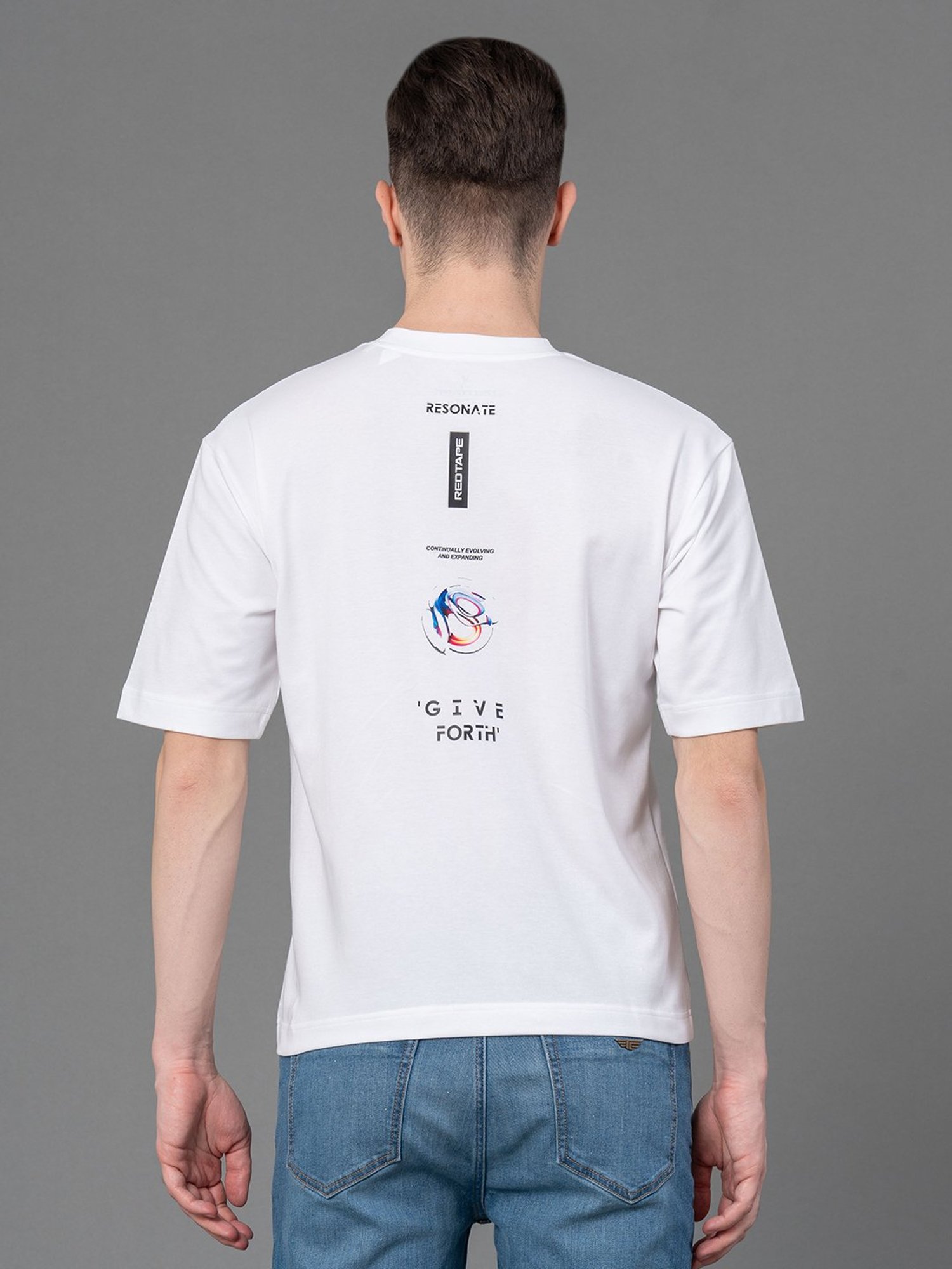 Red Tape White Loose Fit Graphic Print Oversized T-Shirt