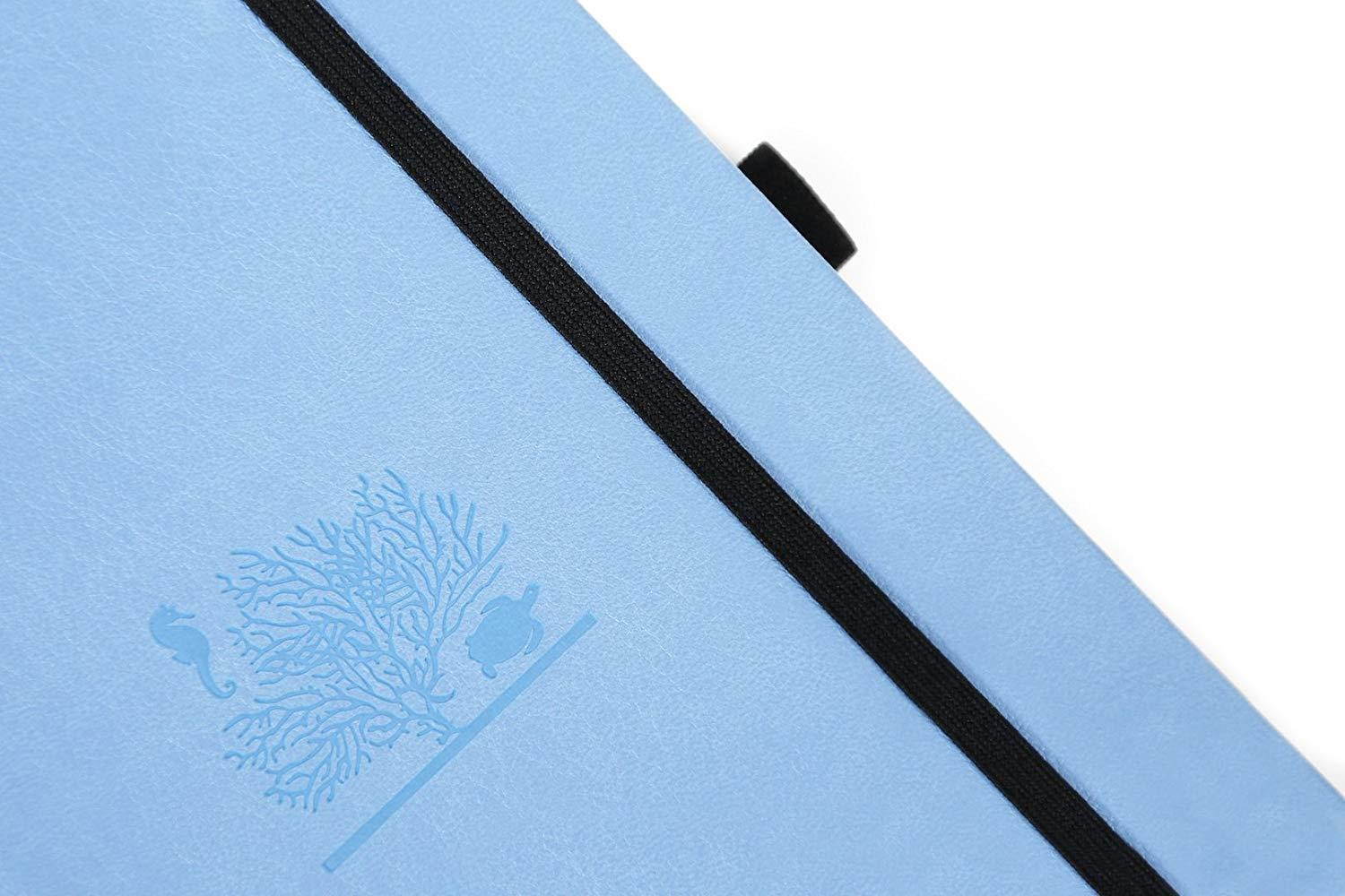Dingbats Earth Notebook, Medium A5+ (6.2 x 8.5), Hardcover, PU Leather, 100gsm Coated Paper, Numbered Pages, Pocket, Elastic, Pen Holder, 2 Bookmarks (Dotted, Sky Blue - Great Barrier Reef)