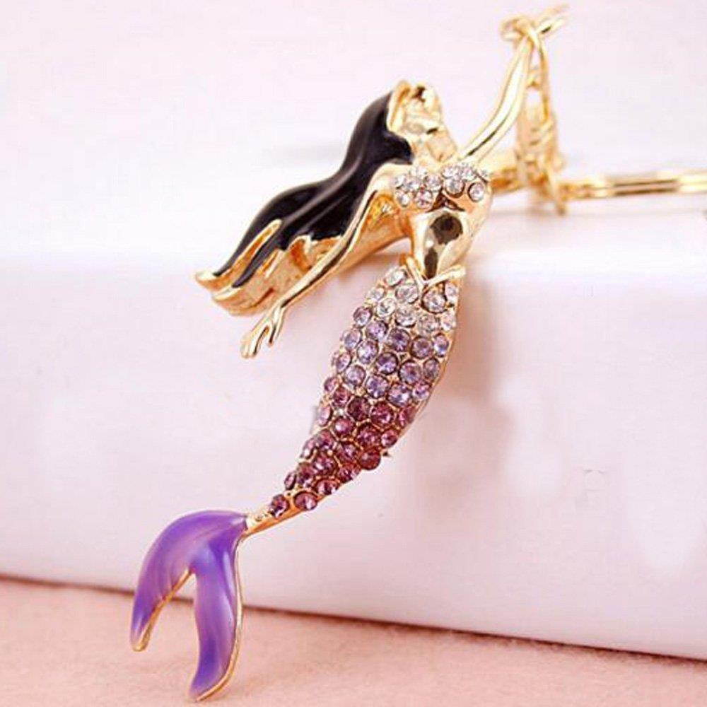 Bolbove Pretty Mermaid Sparkling Charm Blingbling Keychain Crystal Rhinestone Pendant (Purple)