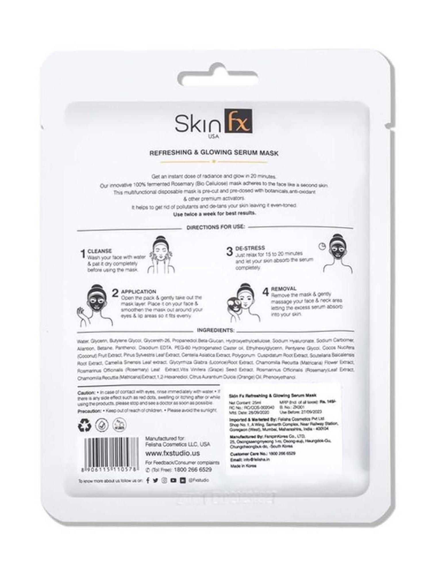 Skin Fx Brightening, Moisturising, Refreshing & Glowing Facial Serum Mask - Pack of 2
