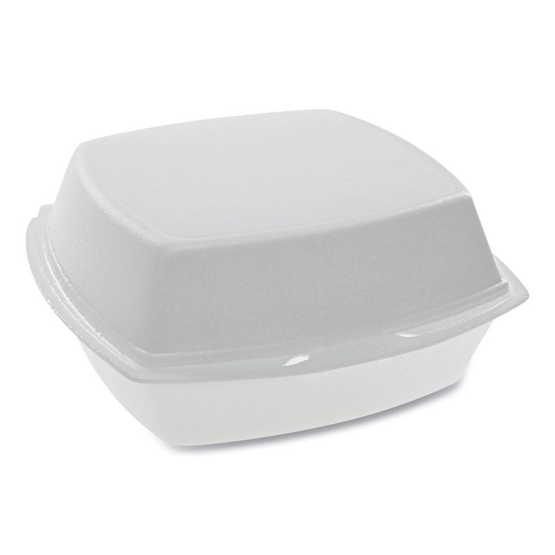 Pactiv Foam Hinged Lid Containers, Single Tab Lock, 6.38 x 6.38 x 3, White YTH100800000