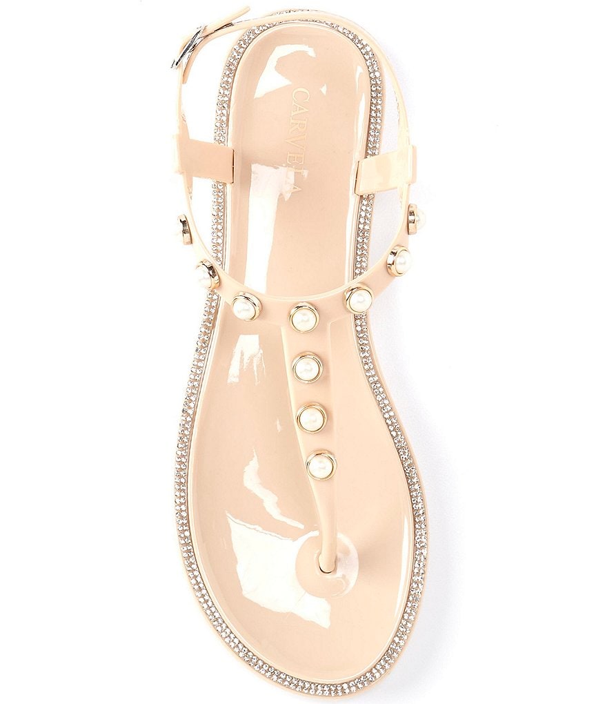 Carvela Kanga Faux Pearl Embellished Detail Jelly Thong Sandals