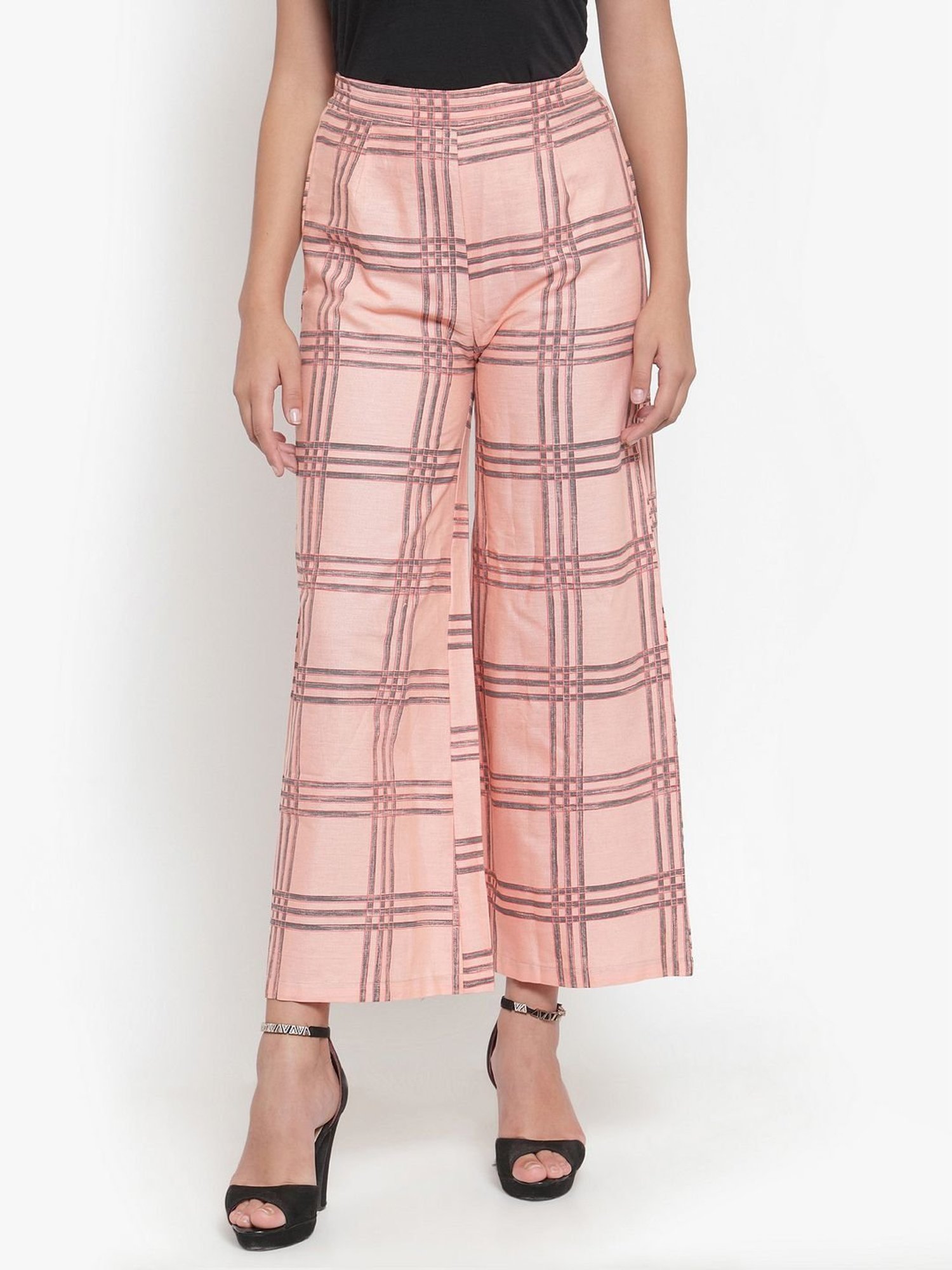 Indibelle Peach Cotton Chequered Palazzos