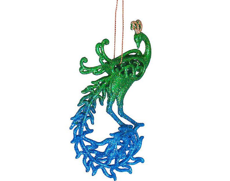 Kurt S. Adler Regal Peacock Green and Blue Glitter Drenched Bird Christmas Ornament 6"