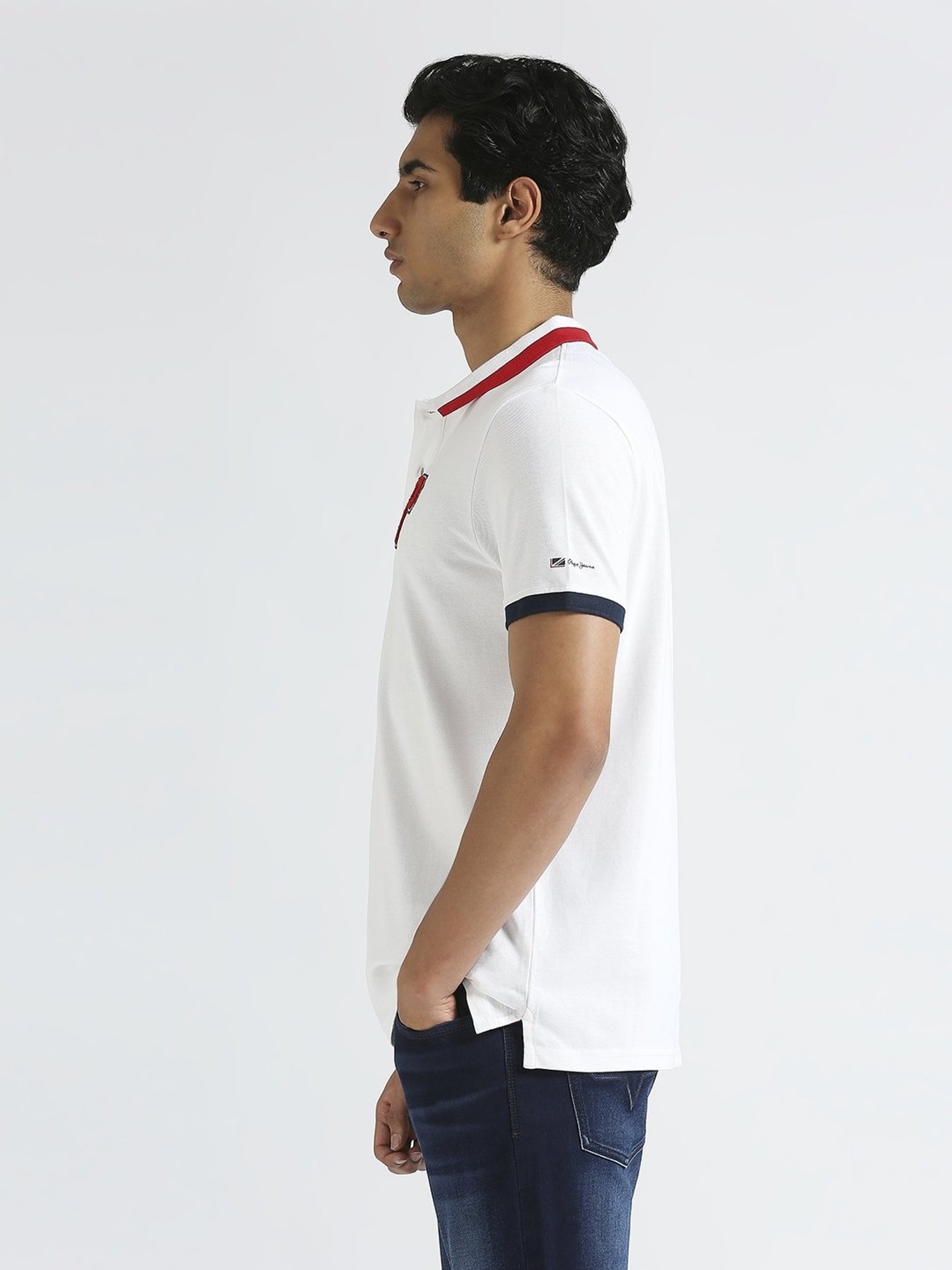 Pepe Jeans White Cotton Regular Fit Printed Polo T-Shirt