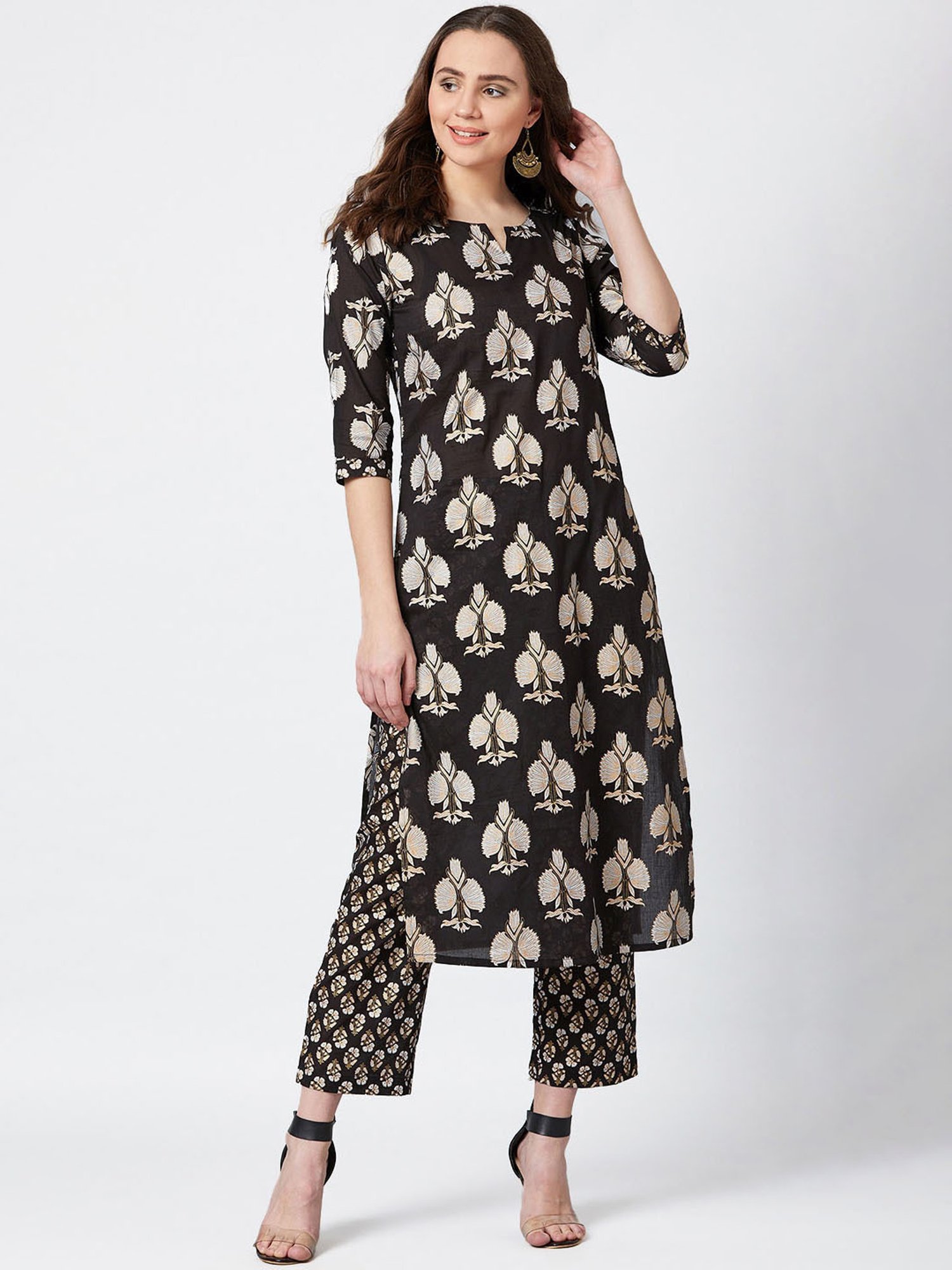 PANIT Black Printed Cotton Kurta Pant Set