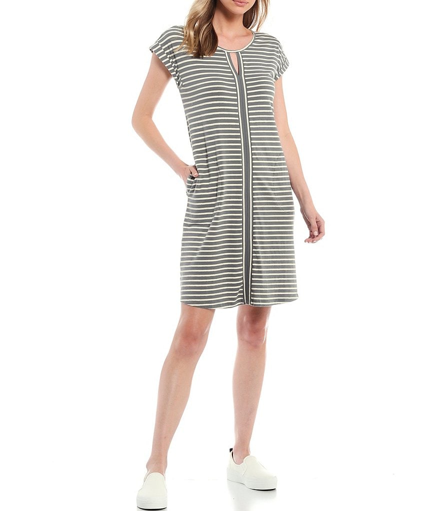 Aventura Salem Organic Cotton Crew Keyhole Neck Short Cuffed Sleeves Dress