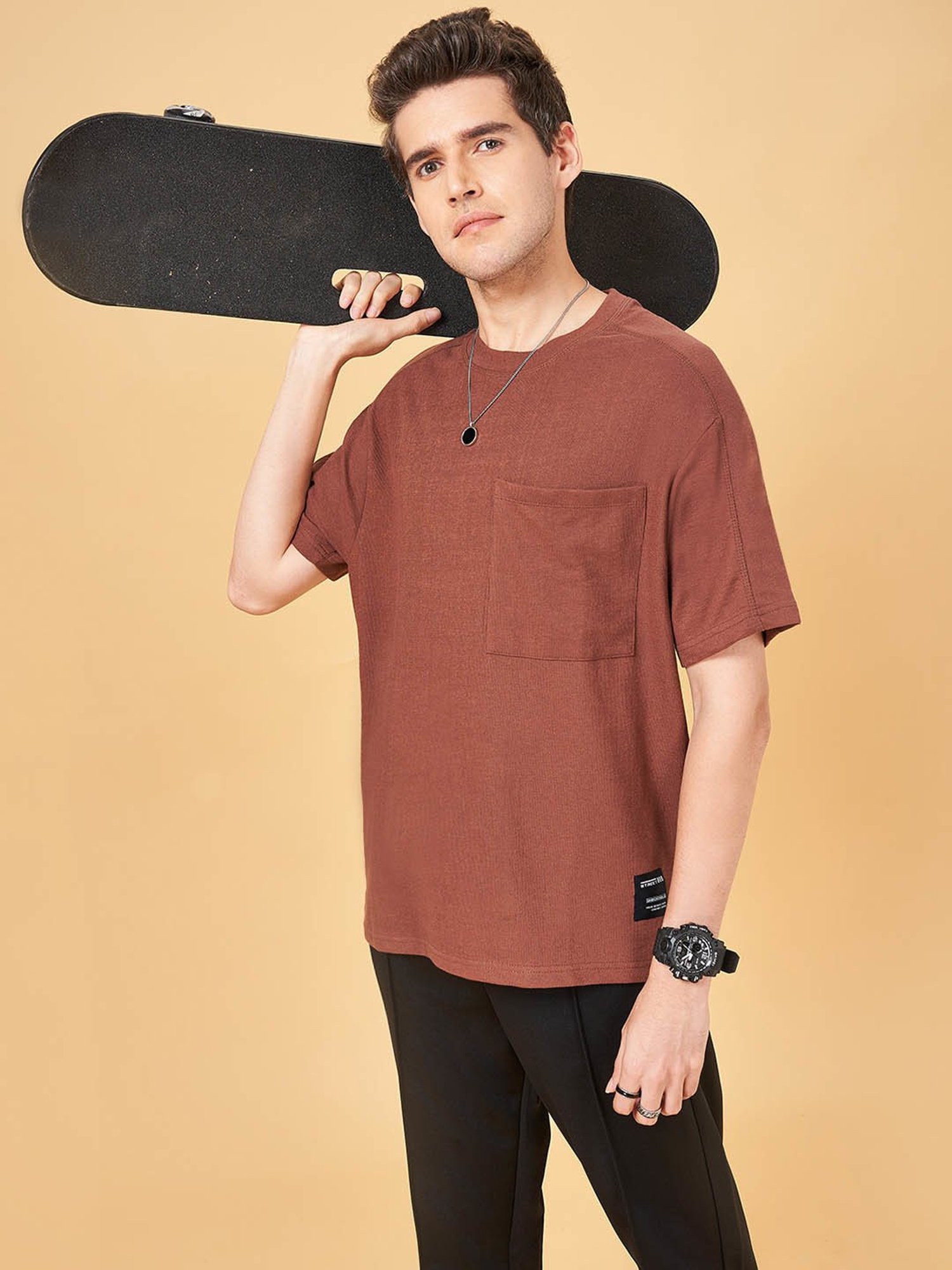 Street 808 by Pantaloons Burgundy Boxy Fit T-Shirt