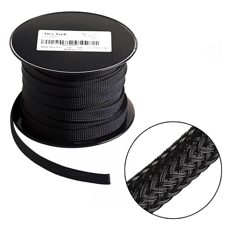 100ft 12 inch PET Expandable Braided Sleeving Black  braided cable sleeve