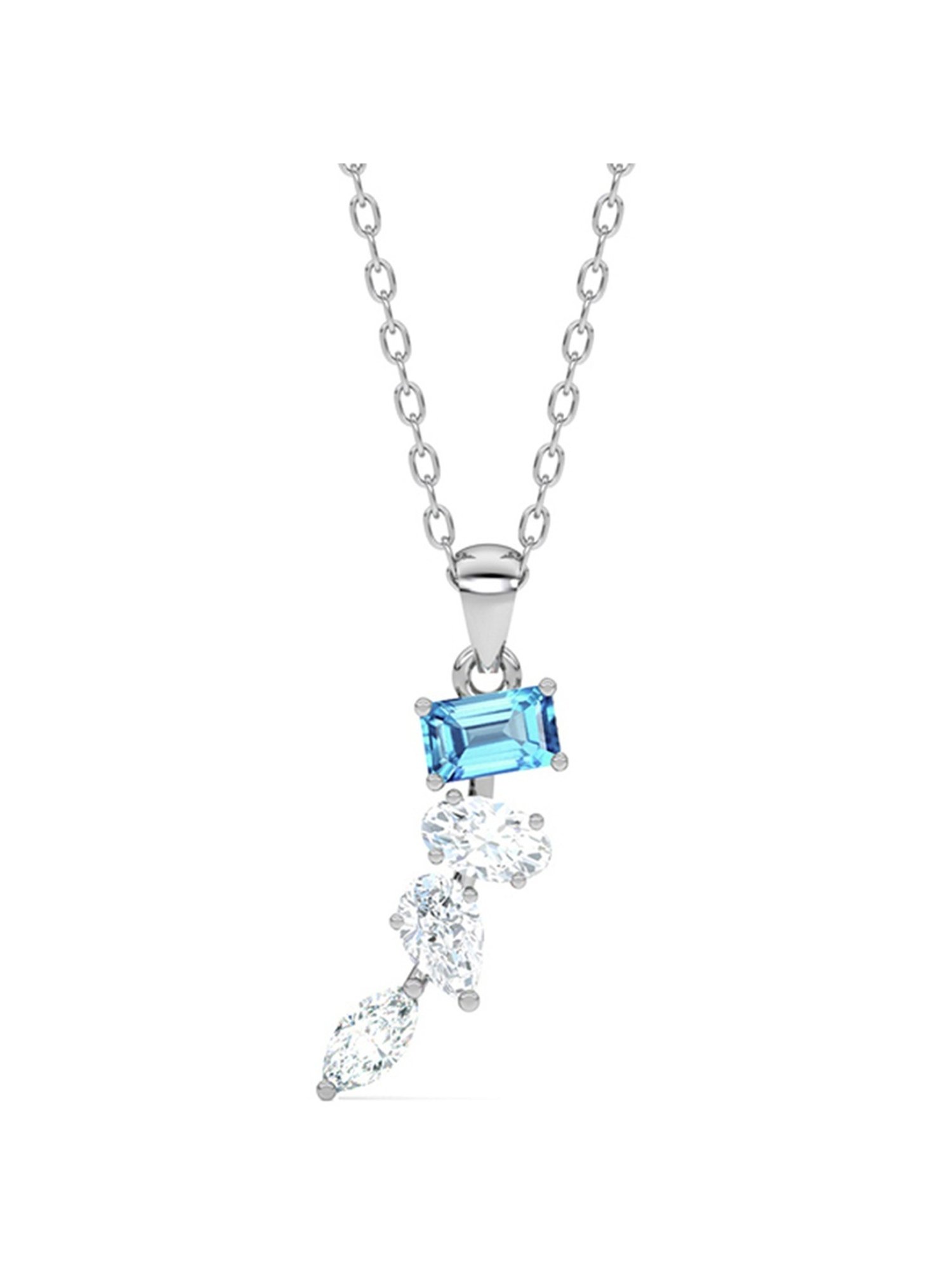 Clara 925 Silver Rhodium-Plated Swiss Zirconia Diamante Pendant with Chain Necklace