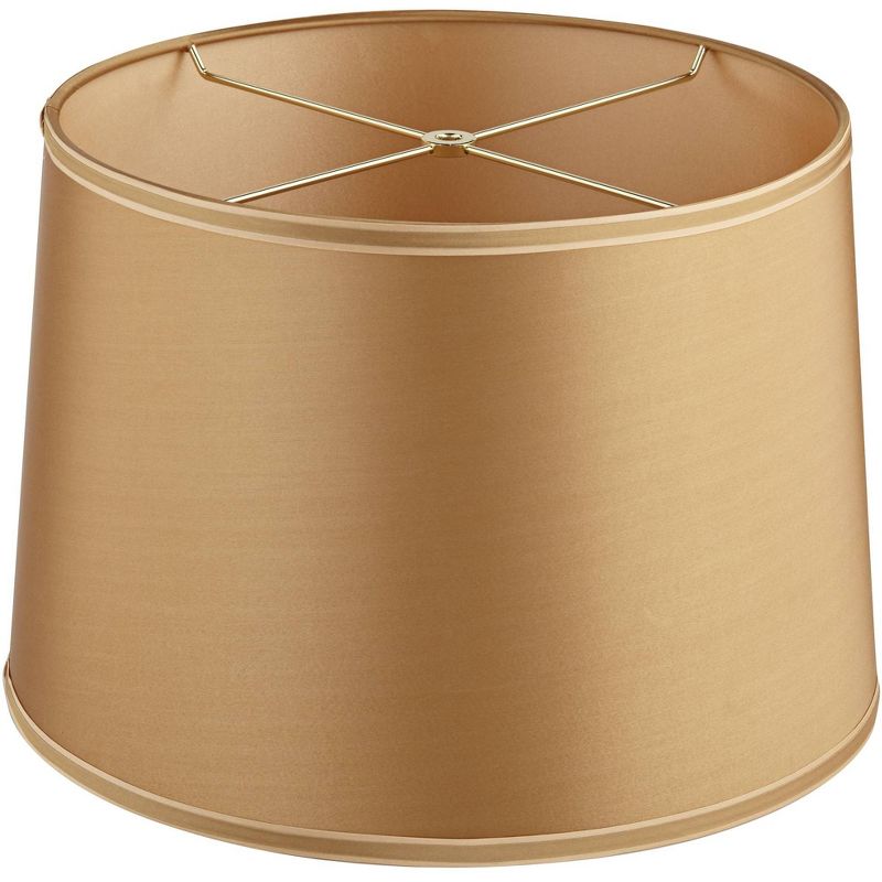 Springcrest Gold Medium Drum Lamp Shade with Gold Trim 14" Top x 16" Bottom x 11" High (Spider) Replacement with Harp and Finial