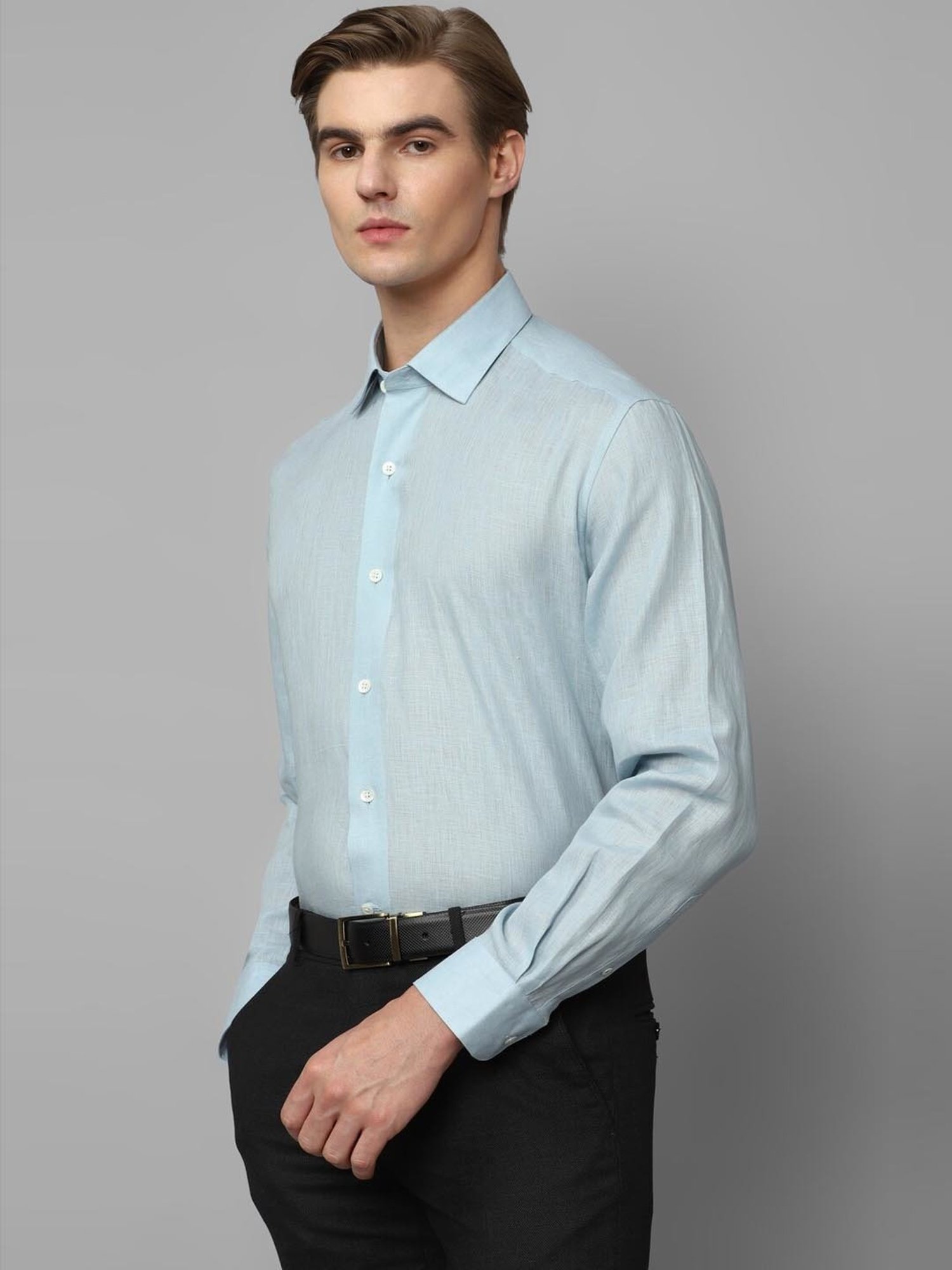 Luxure By Louis Philippe Blue Linen Regular Fit Shirt