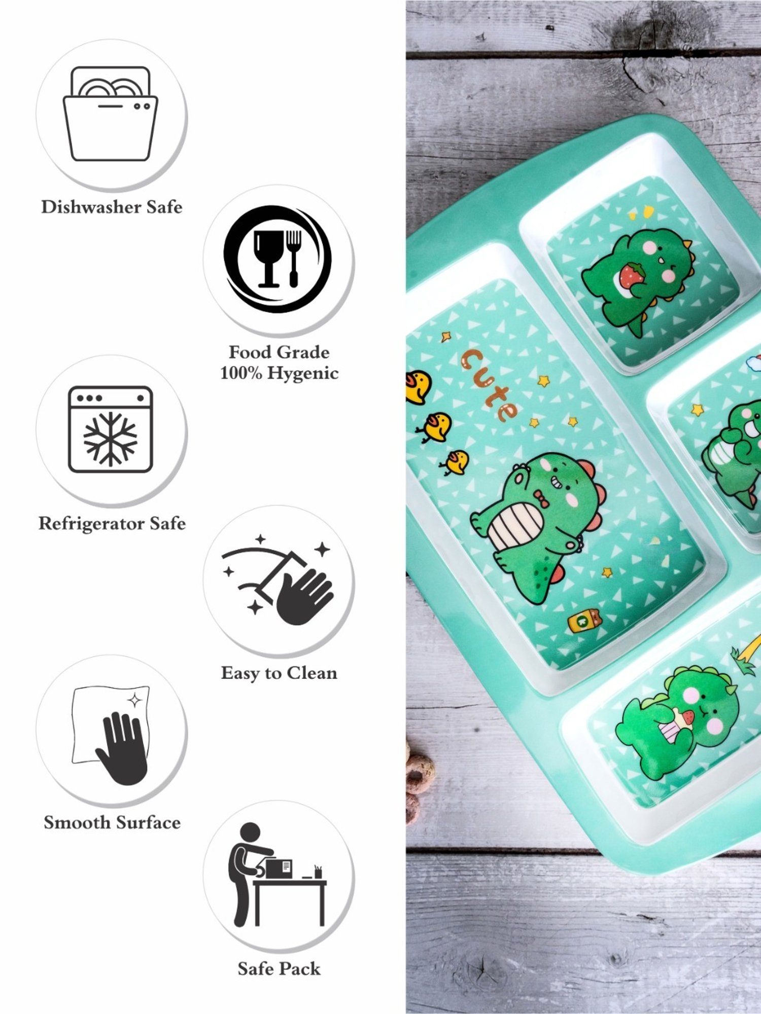 Stehlen Multicolor Melamine Kids Partition Plate - Set of 5