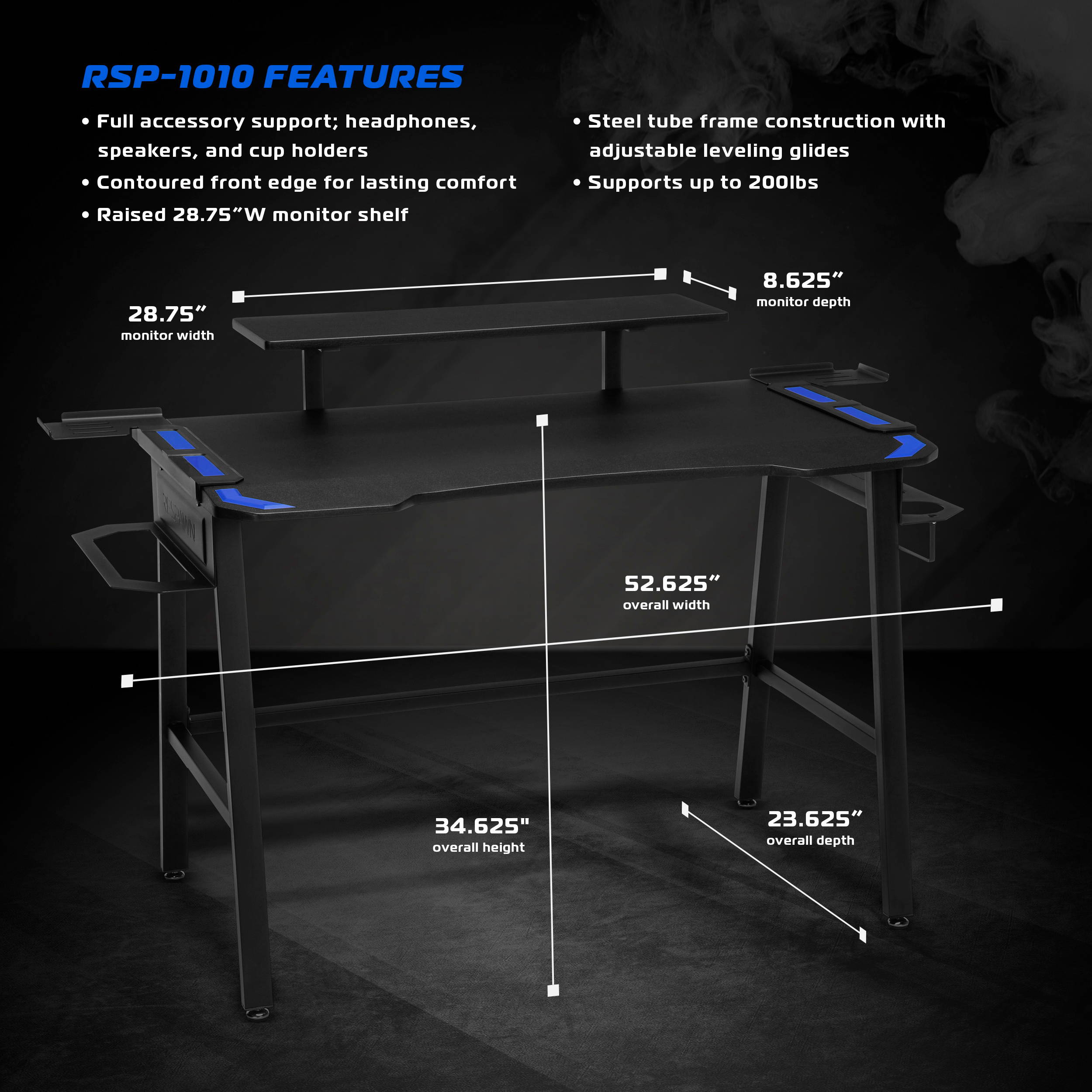 RESPAWN 1010 Gaming Computer Desk, in Blue (RSP-1010-BLU)