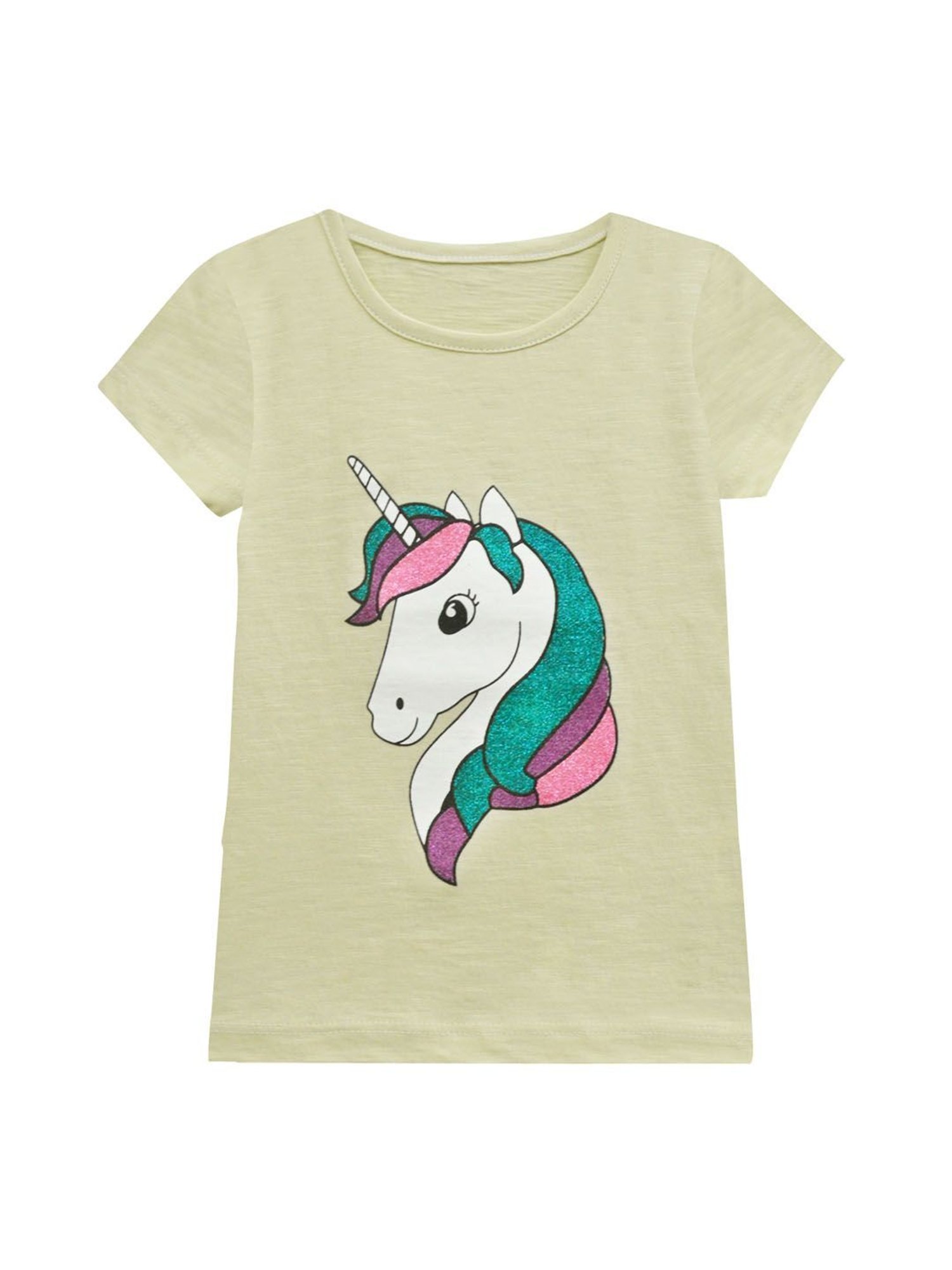 A.T.U.N. Girls Beige Unicorn Printed T-Shirt