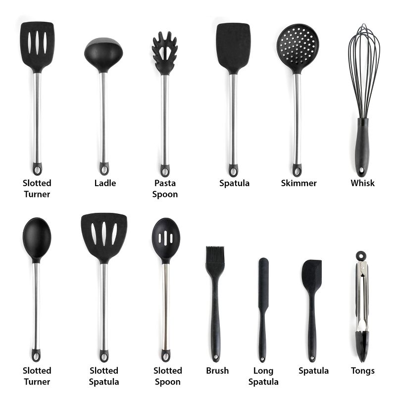 MegaChef 14 Piece Gray Silicone and Stainless Steel Cooking Utensils