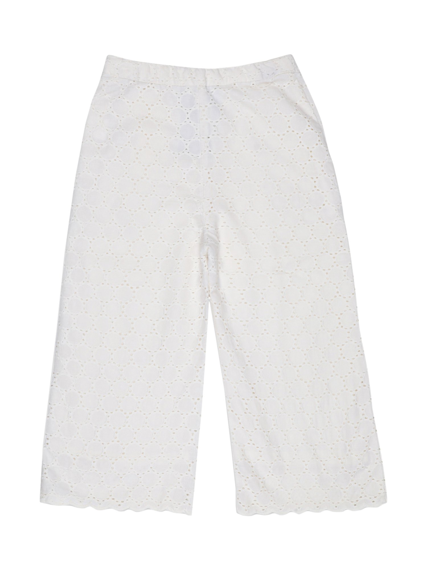 Elle Girls Off White Cotton Textured Trousers