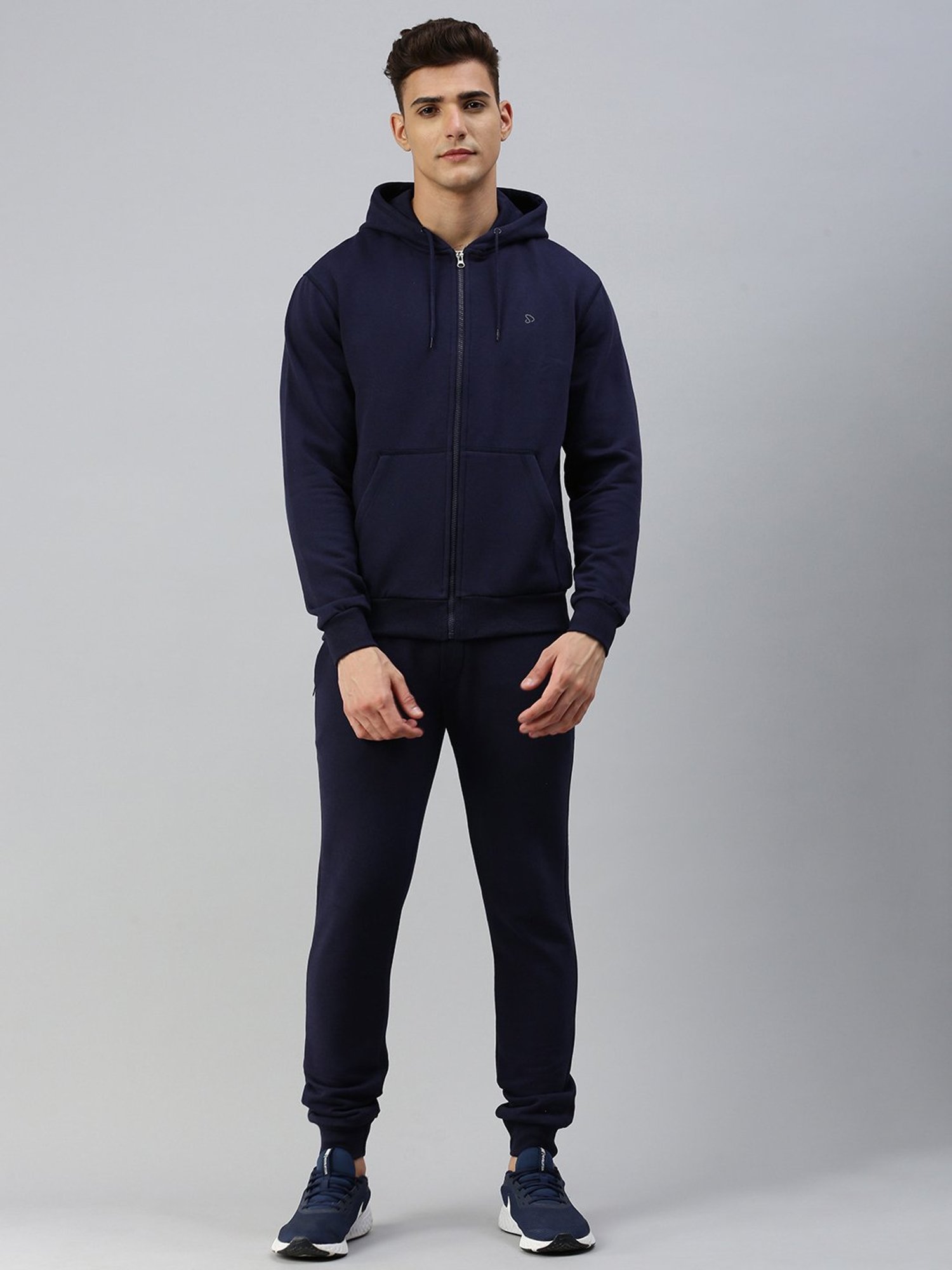 Sporto Navy Regular Fit Hooded Jacket and Joggers Set
