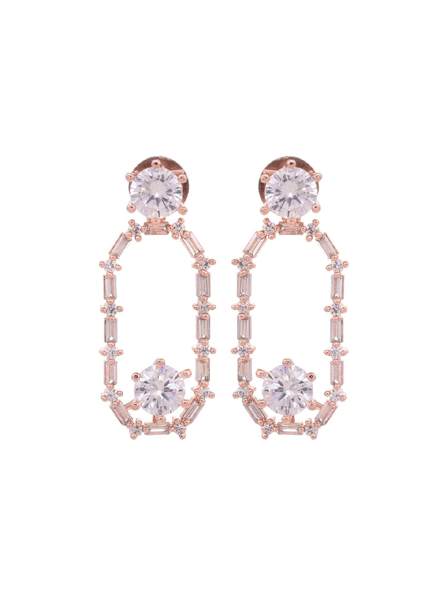 Saraf RS Jewellery Rose Gold White AD Studded Dangler Earrings